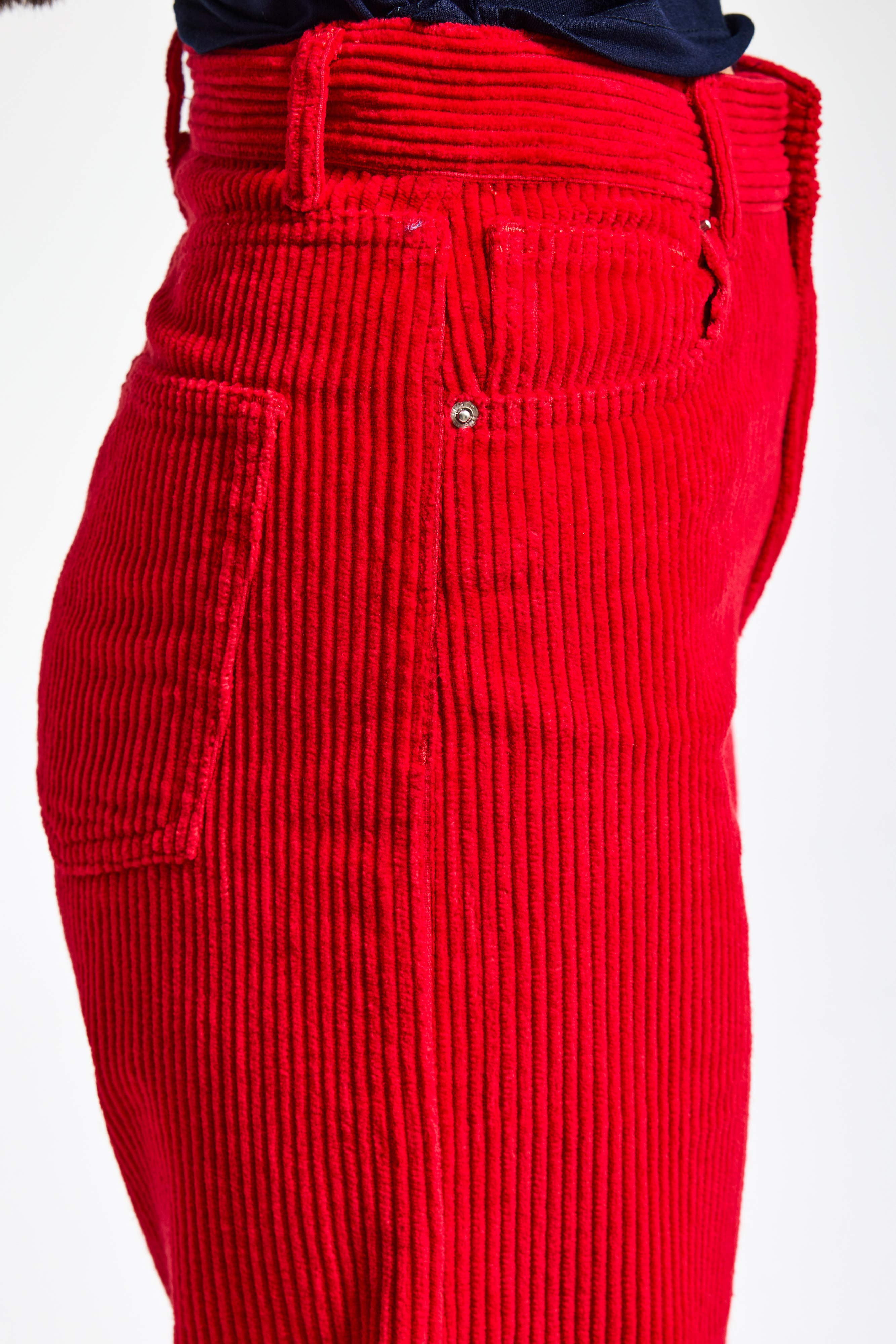 Kadın Kırmızı Doris 26w5-19 Straight Fit Yüksek Bel Kalın Fitilli Kadife Velvet Kumaş Pantolon