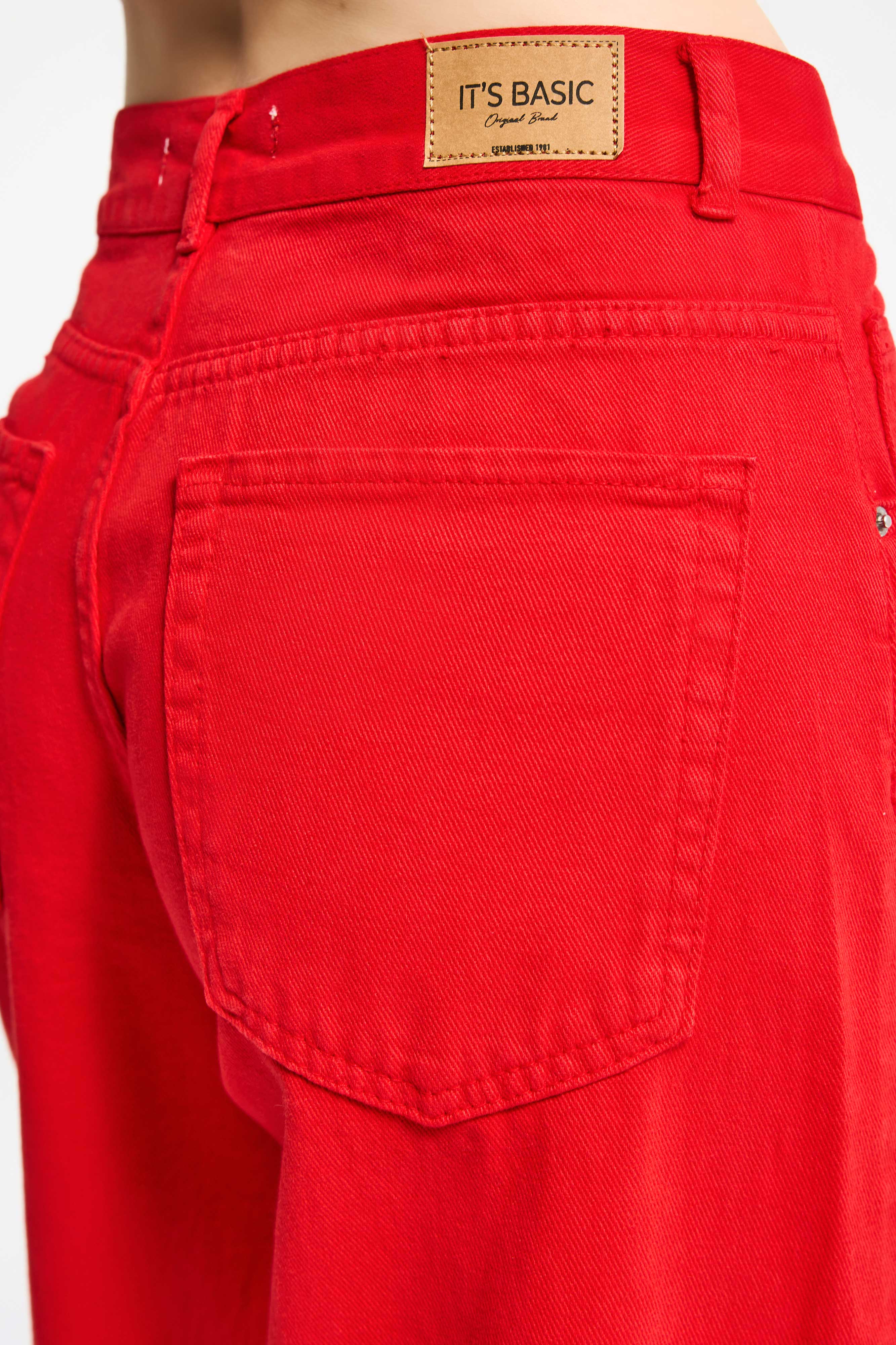 Kadın Kırmızı Hera 6s6-19 Palazzo Fit Bol Kesim Denim Jean