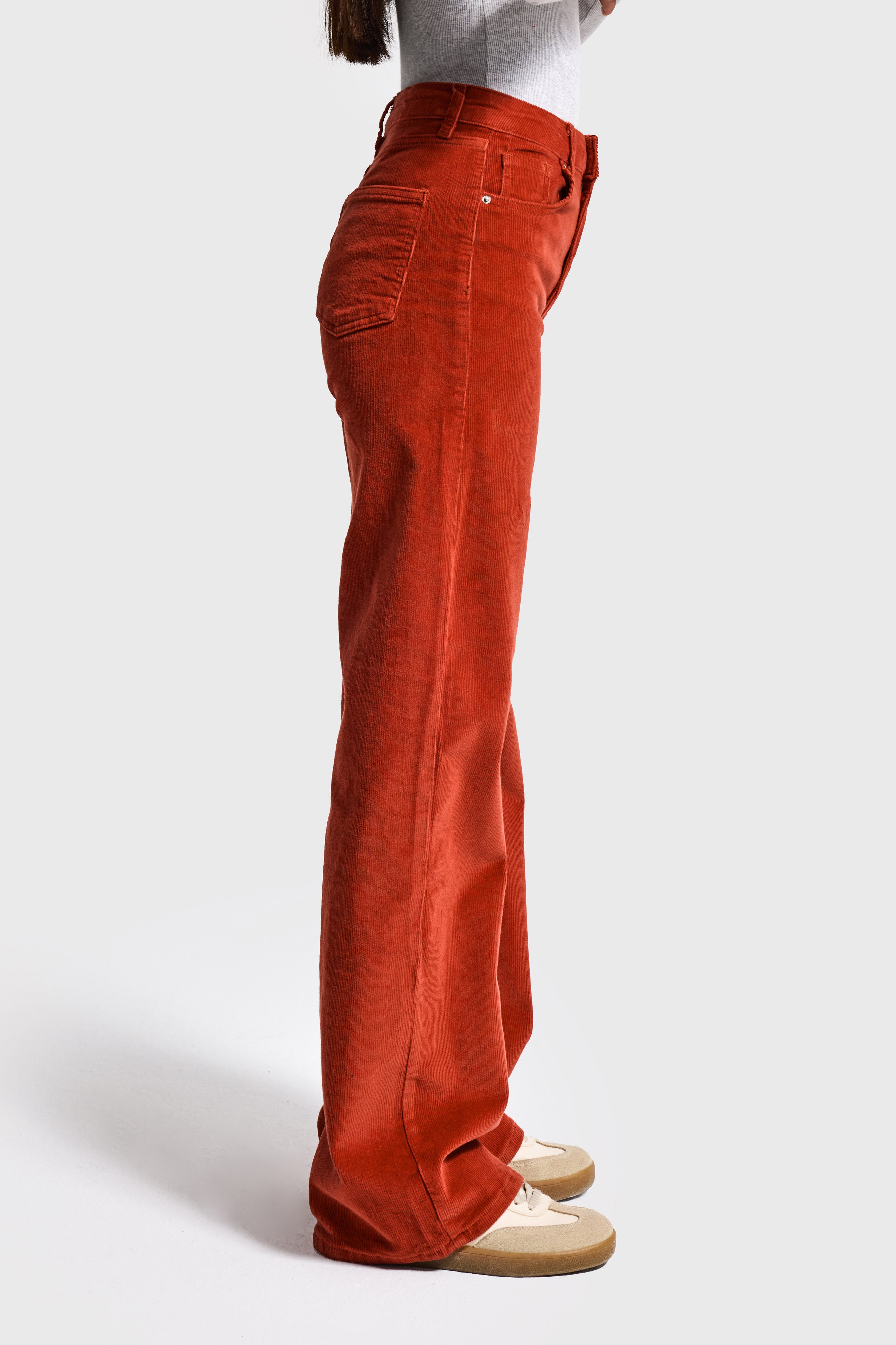 Kadın Kiremit Renk 26w5-104 İnce Fitilli Kadife Kumaş Straight Fit Pantolon