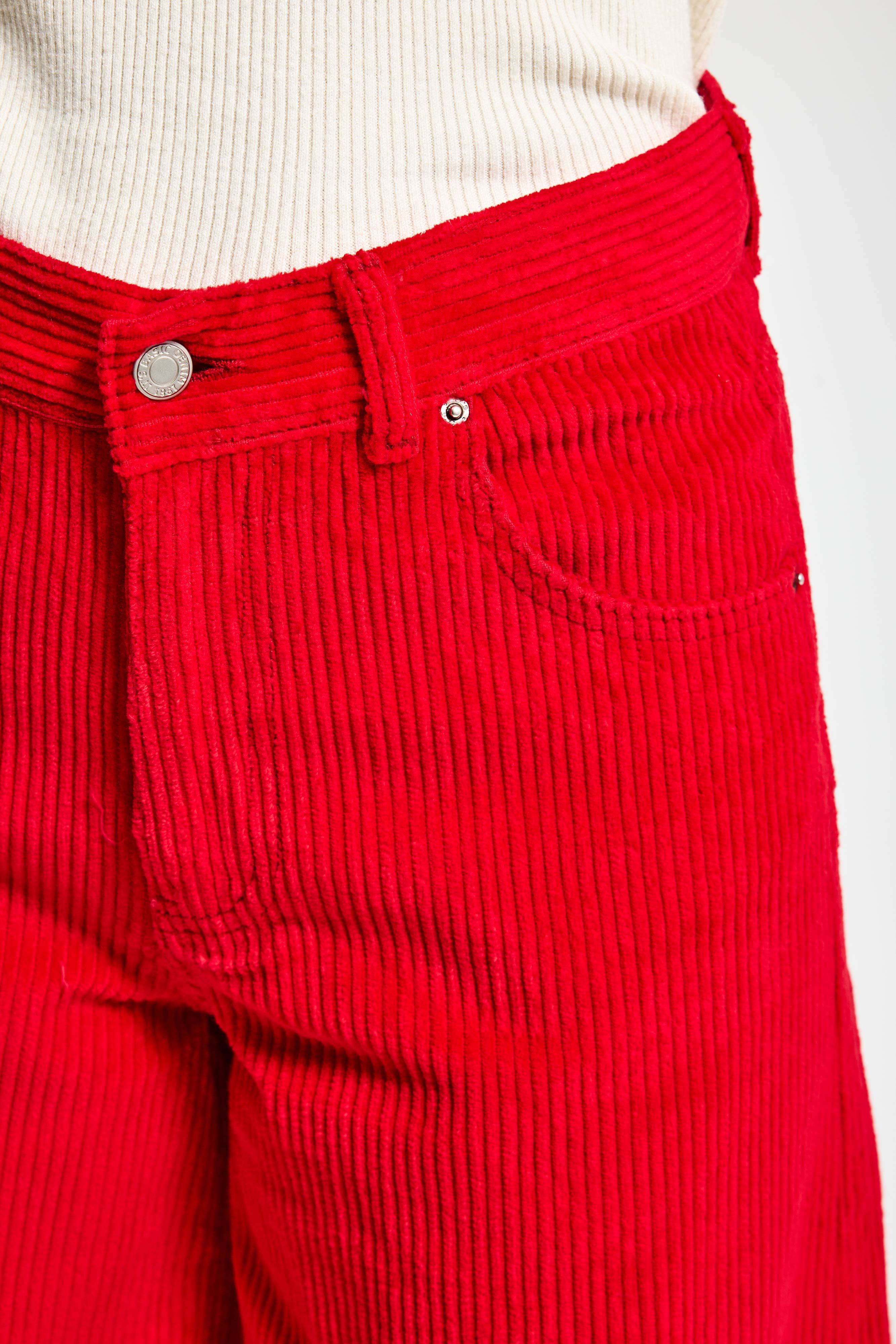 Kadın Kırmızı Renk Hera 26w5-19 Palazzo Fit Kalın Fitilli Velvet Kadife Kumaş Pantolon