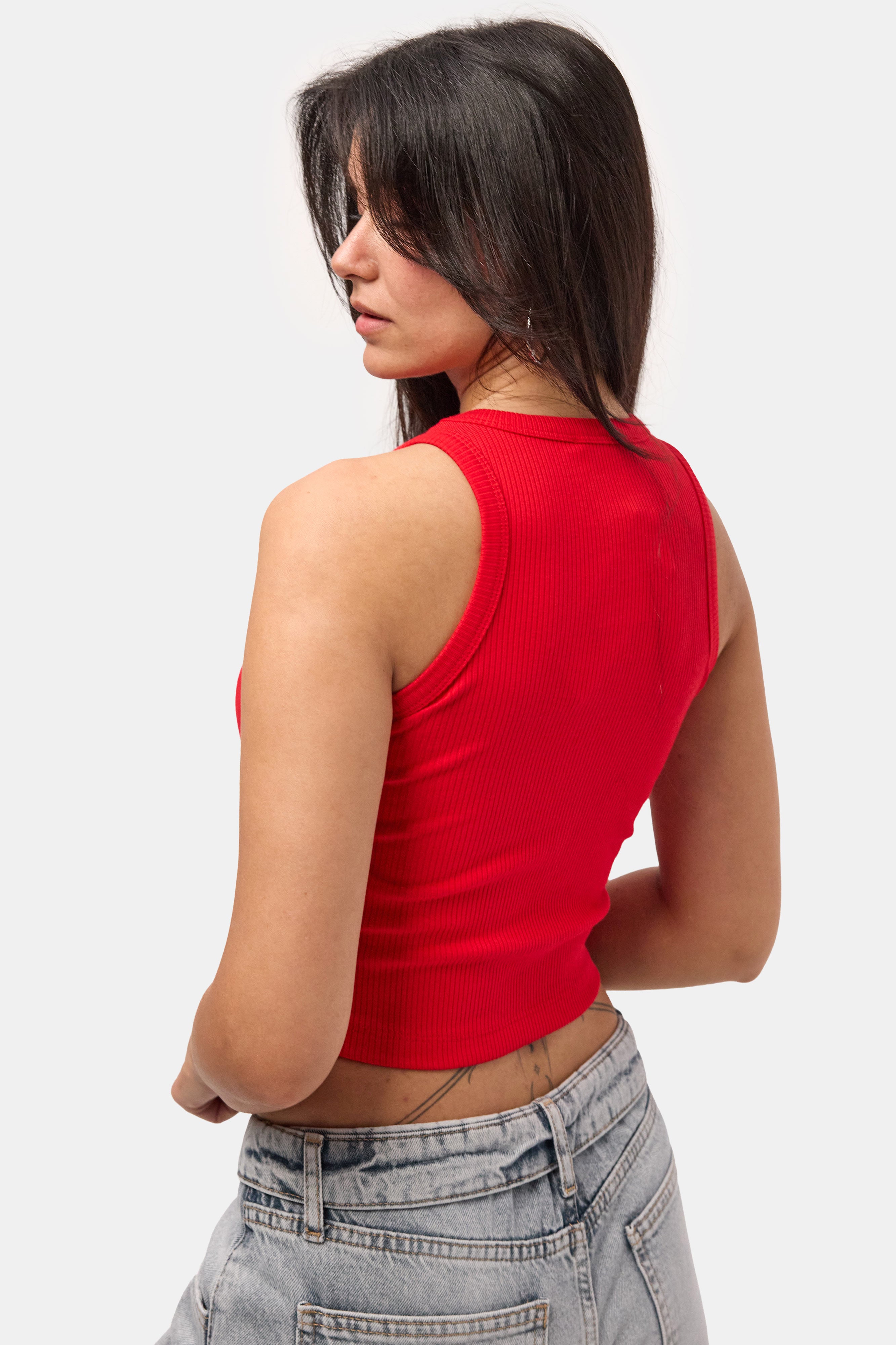 Kadın Kırmızı s6-19 Sıfır Kol Esnek Kumaş Crop Top