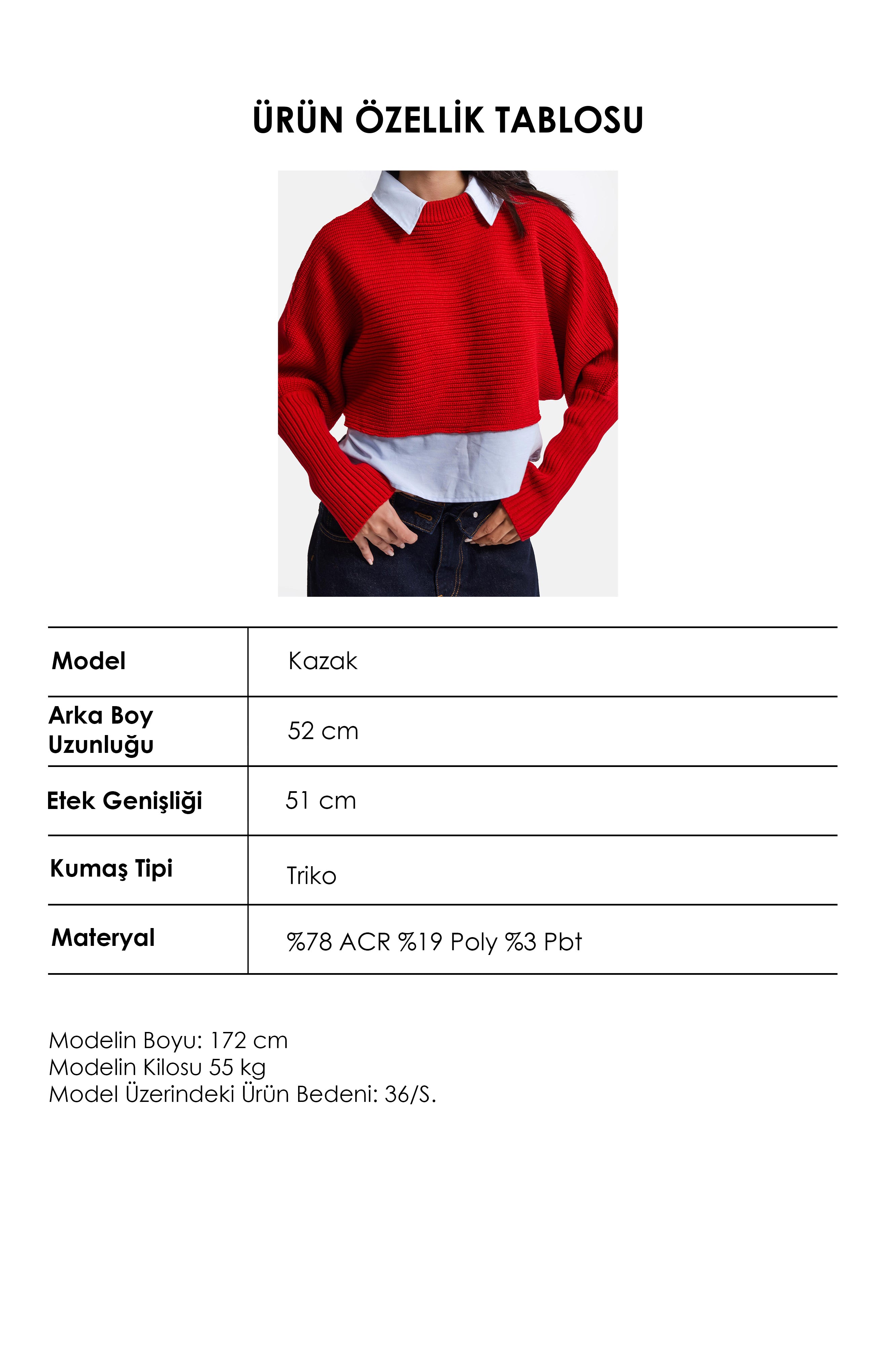 Kadın Kırmızı w6-19 Oversize Tek Parça Gömlek Yaka Detaylı Tasarım Triko Kazak
