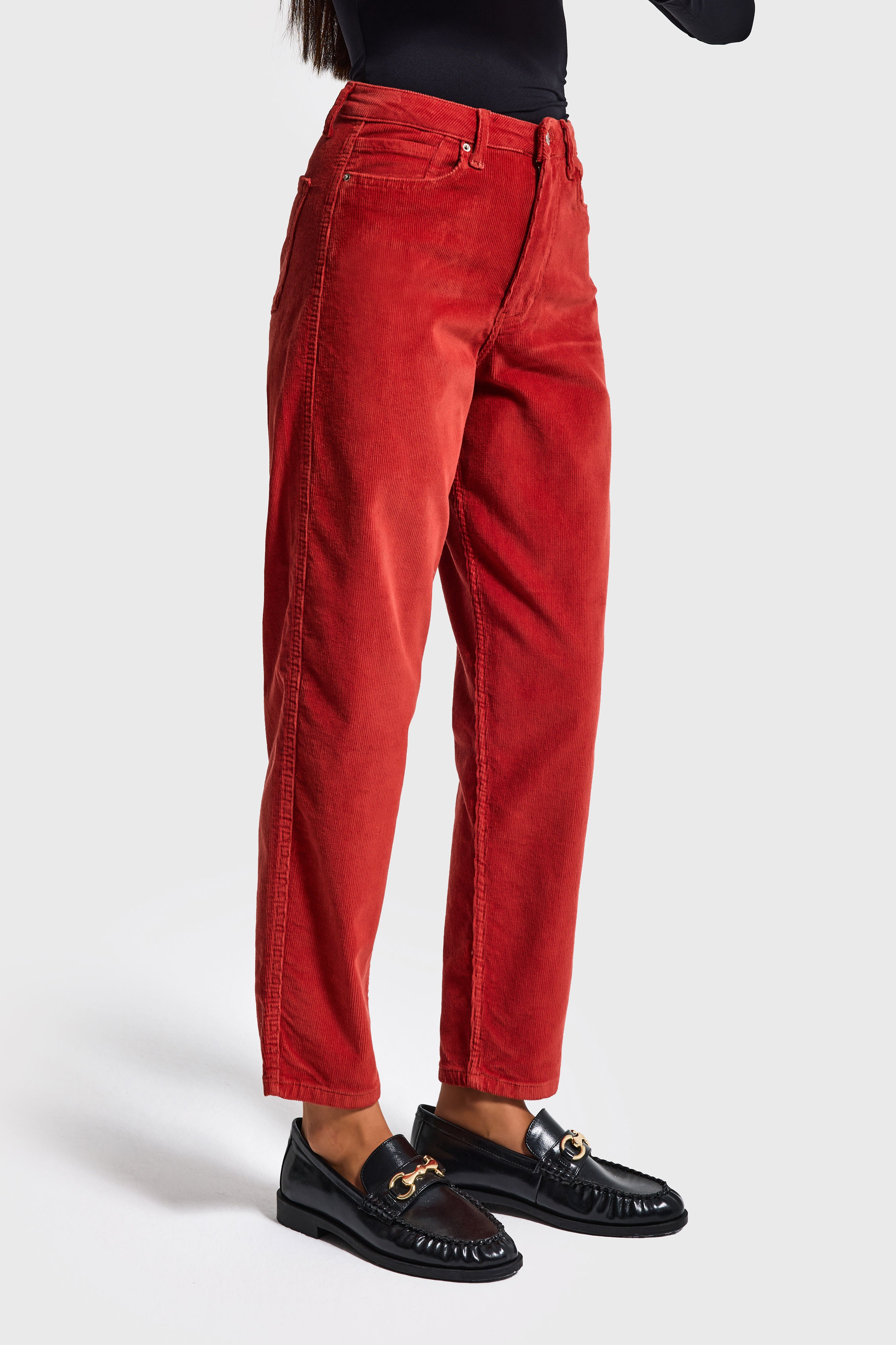 Kadın Koral Renk 26w5-104 Relax Fit Esnek Kumaş İnce Fitilli Velvet Kadife Kumaş Pantolon