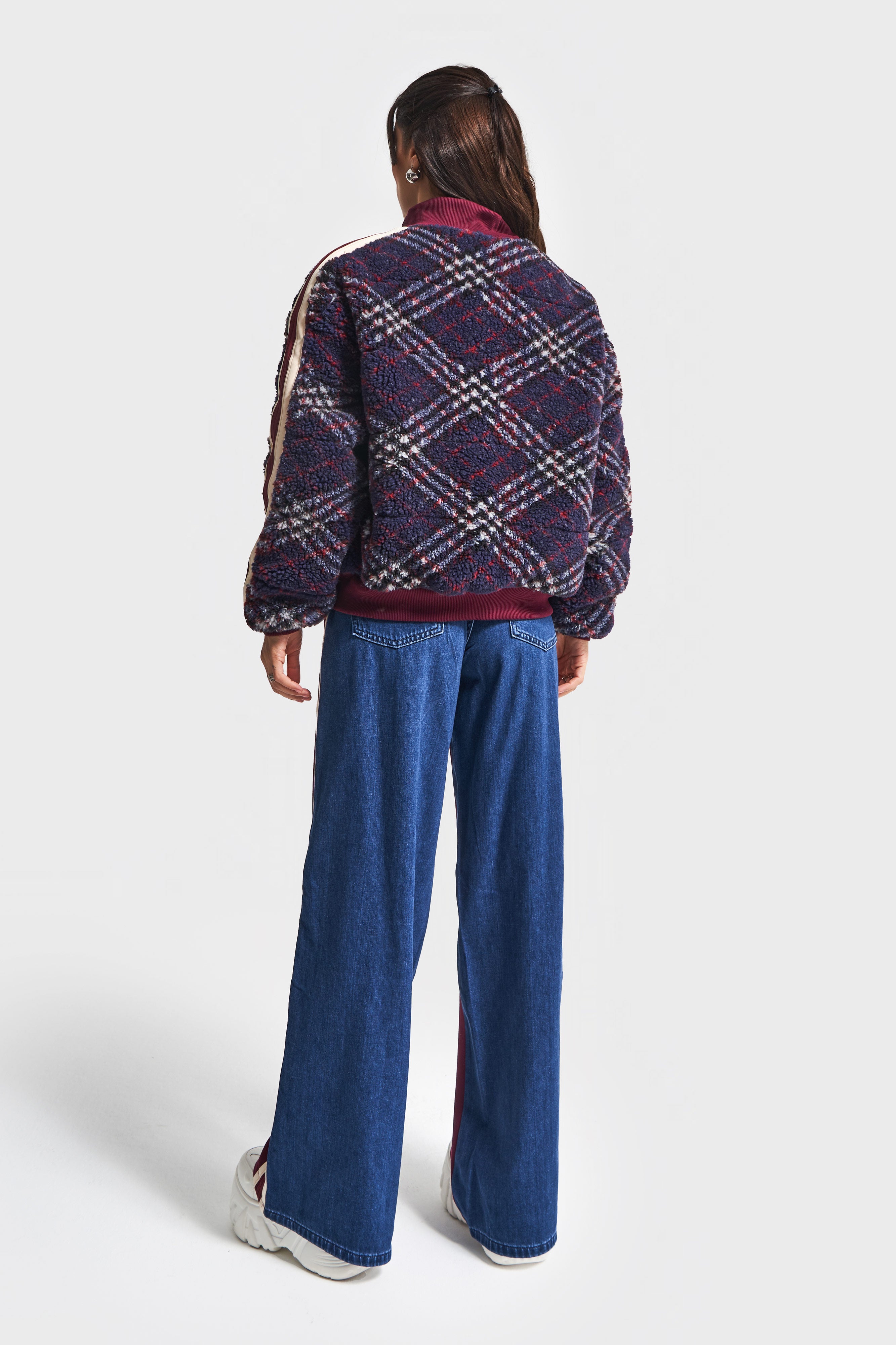 Kadın Kot Bordo Renk w5-35 Mont Pantolon 2'li Kombin Tasarım Takım