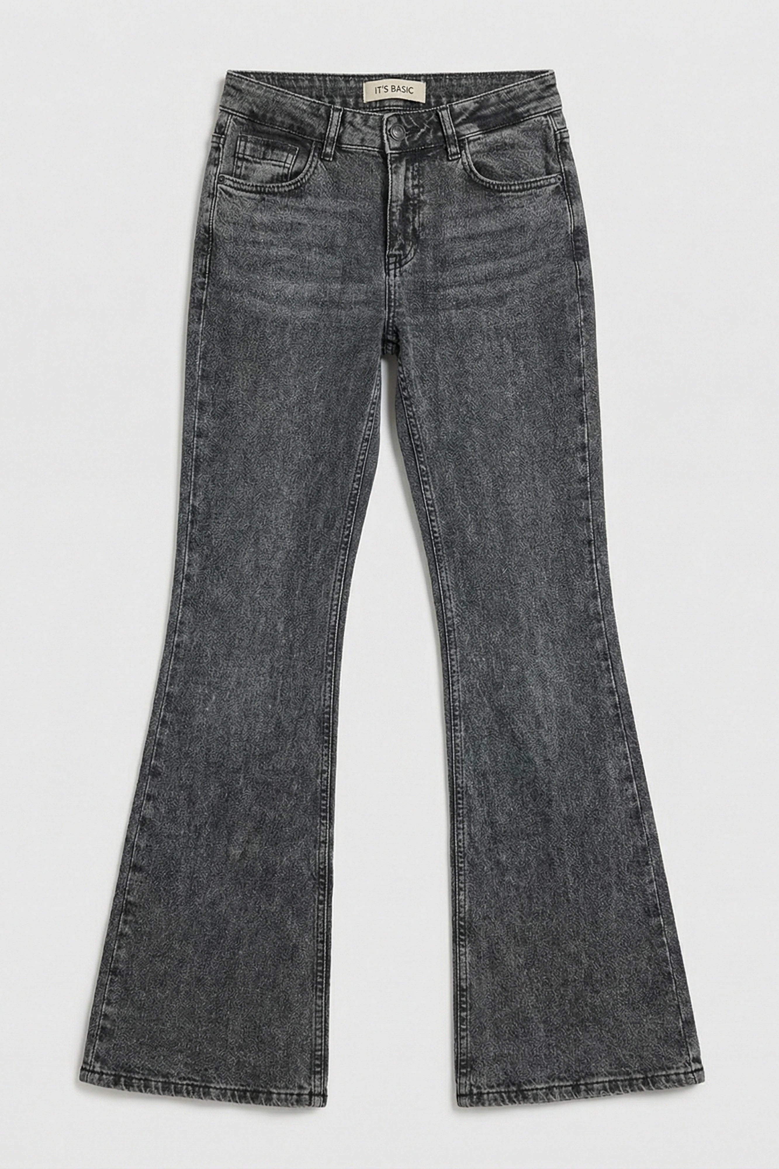 Kadın Kot Füme 4s6-14 SLN05 Mide Rise Flare Fit Süper Esnek Kumaş İç Boy 83cm Denim Jean