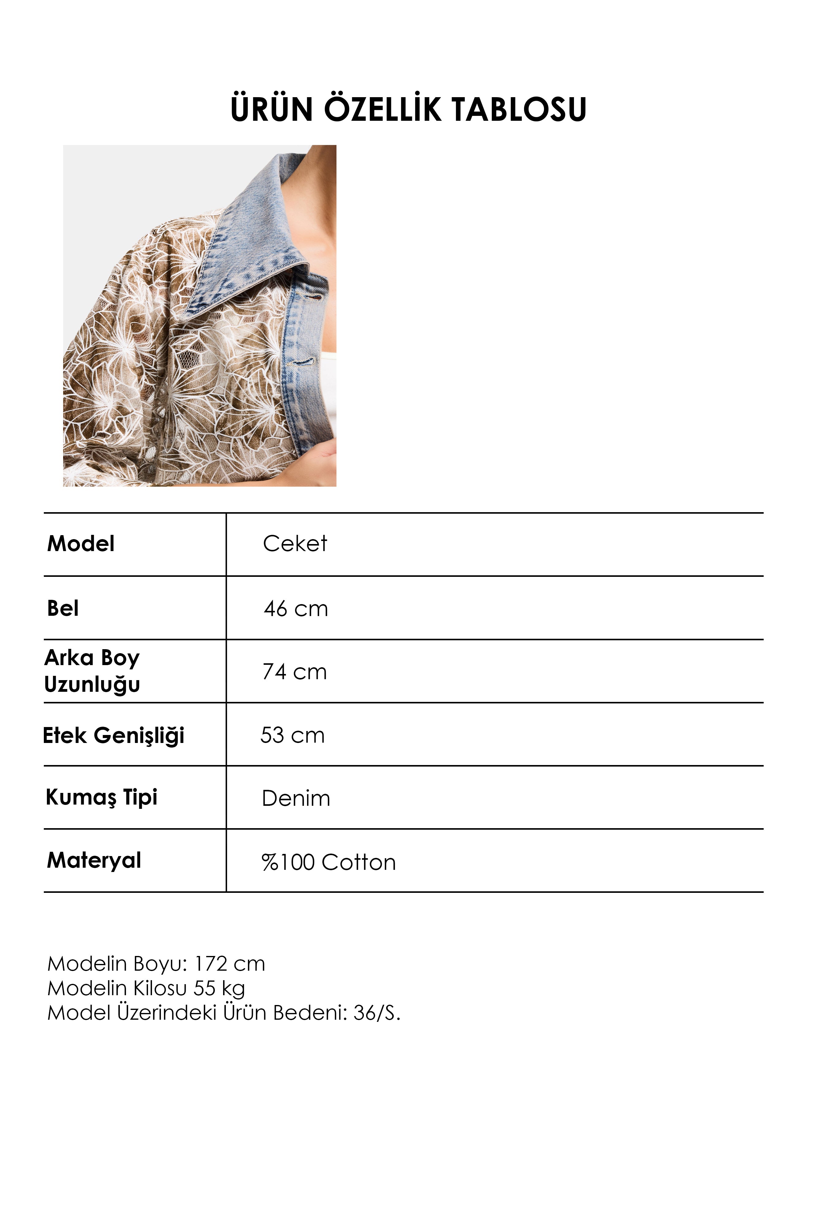 Kadın Kot Kahve 4s6-65 Oversize Özel Tasarım Gül Dantel Detaylı Ceket Gömlek