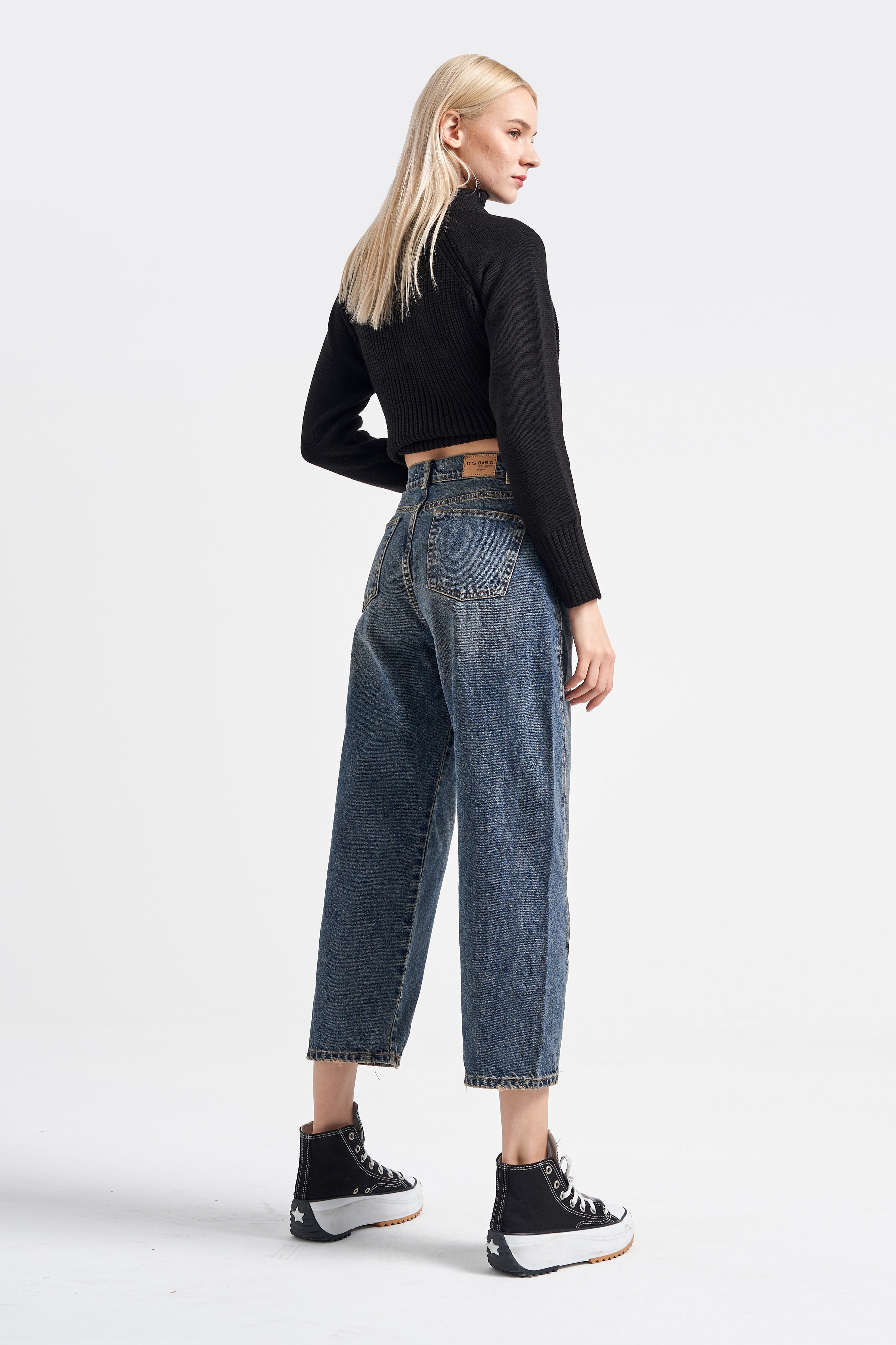 Women's Jeans Dark Tint Color Carrot Fit Loose Cut Denim