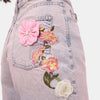 Kadın Kot Pembe 4s6-89 Mom Relax Gül ve Nakış Detaylı Özel Tasarım Denim Şort