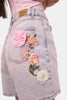 Kadın Kot Pembe 4s6-89 Mom Relax Gül ve Nakış Detaylı Özel Tasarım Denim Şort