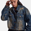 Kadın Kot Rengi 10w6-8 Kemer Boy Oversize Özel Tasarım Denim Ceket