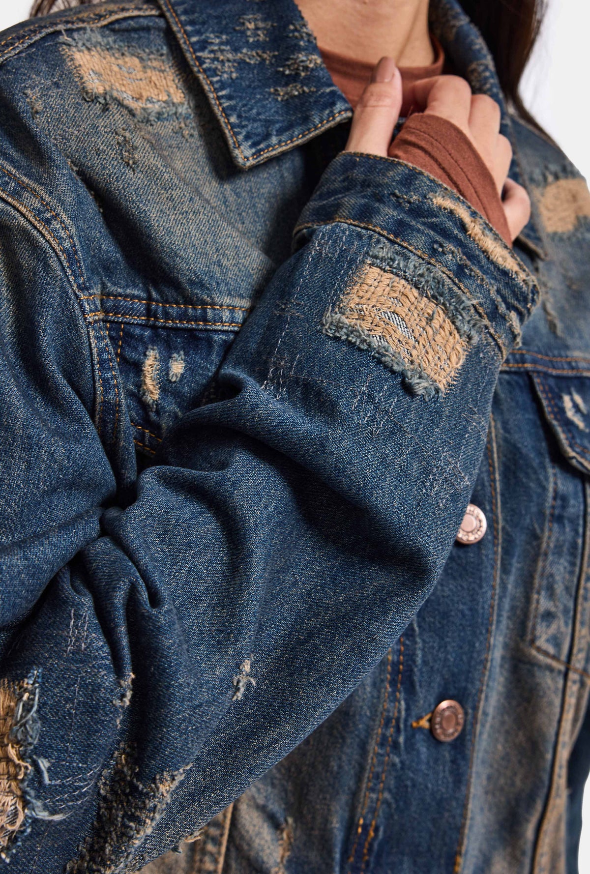 Kadın Kot Rengi 10w6-8 Kemer Boy Oversize Özel Tasarım Denim Ceket
