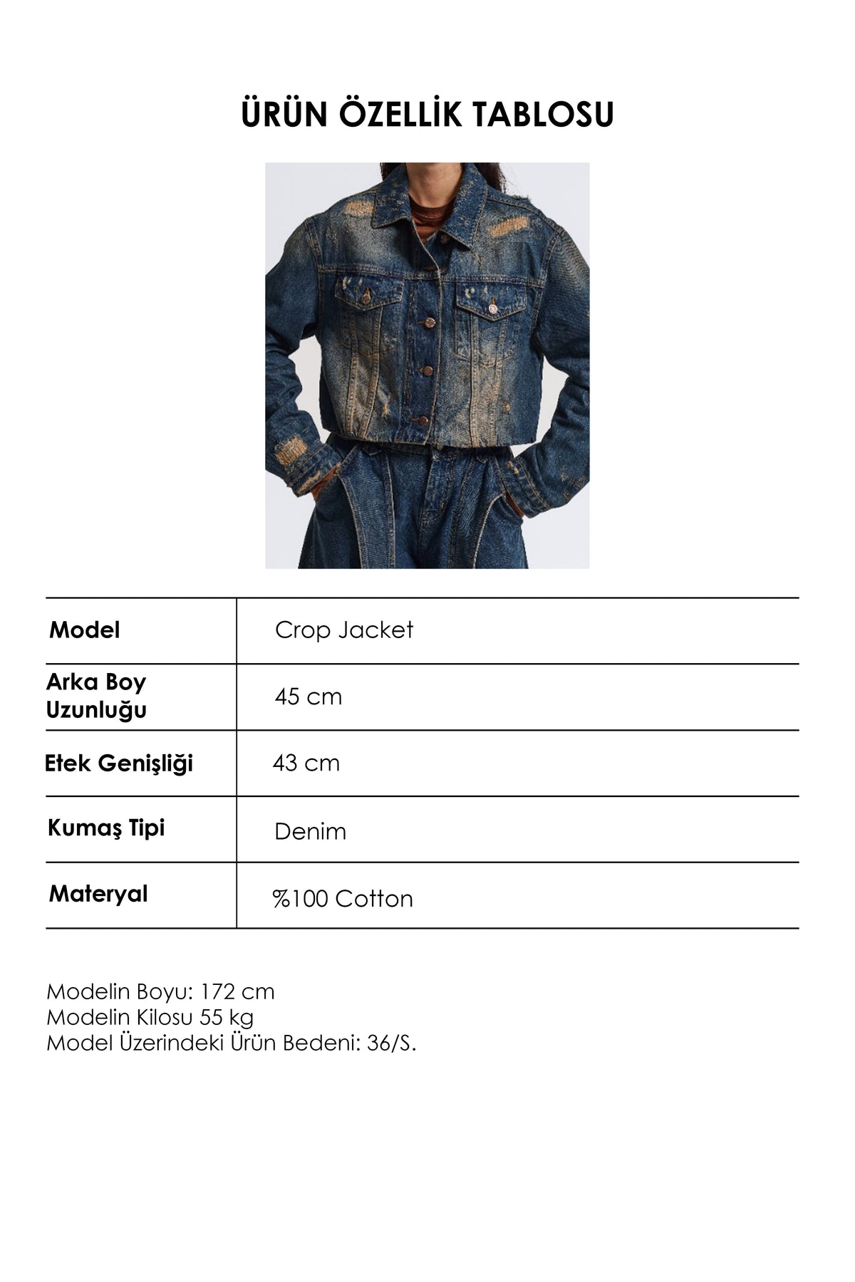 Kadın Kot Rengi 10w6-8 Kemer Boy Oversize Özel Tasarım Denim Ceket