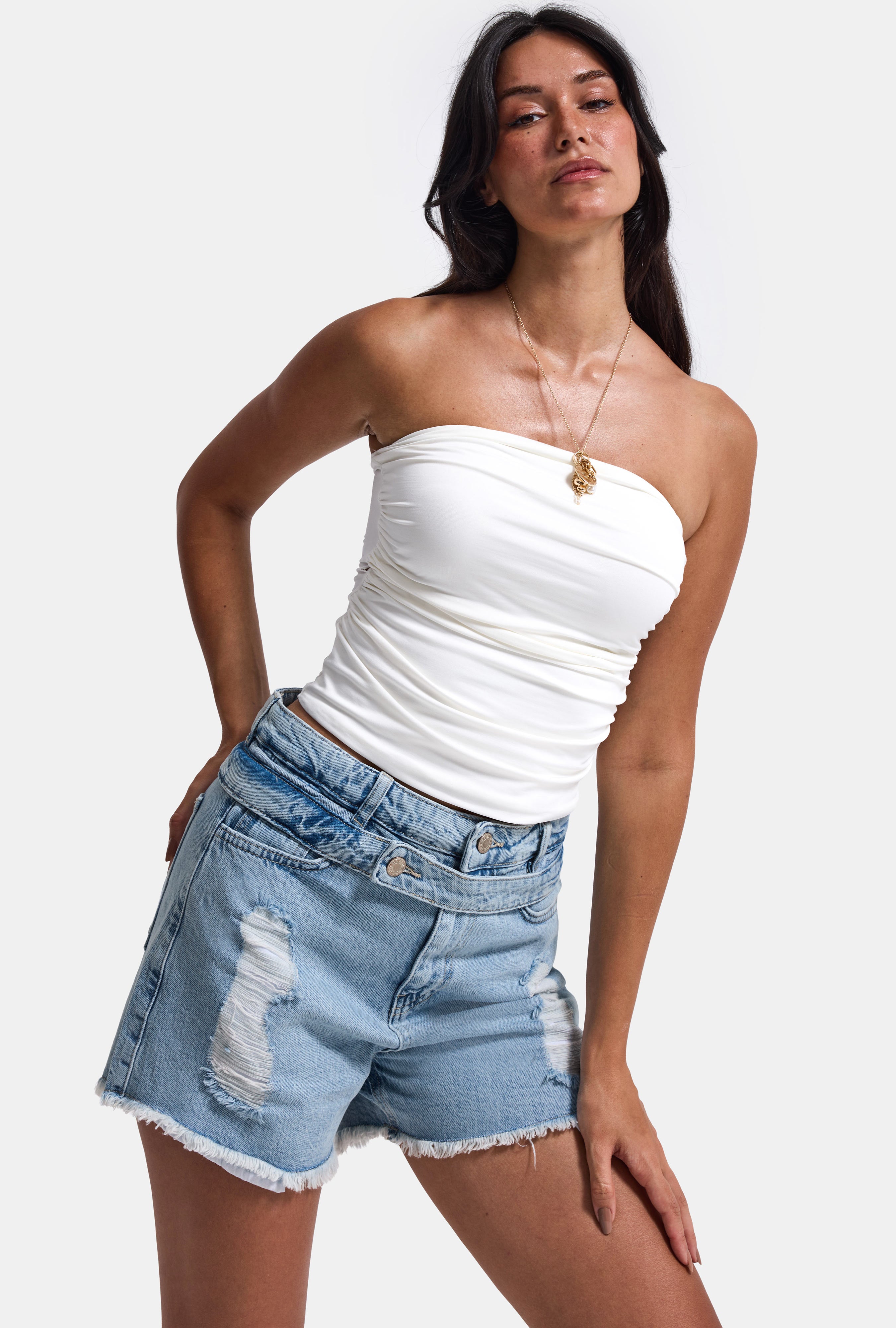 Kadın Kot Rengi 11s6-3 Relax Mom Kemer Detaylı Tasarım Denim Şort