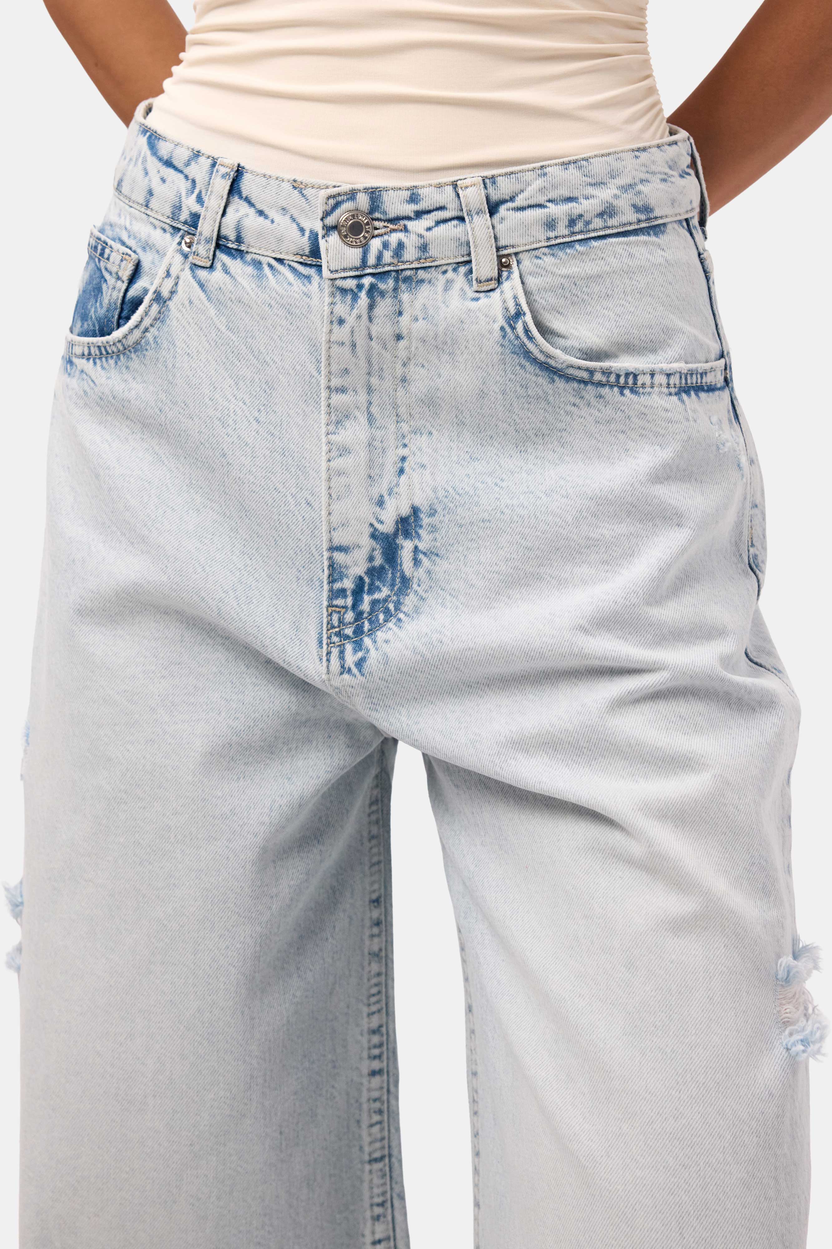 Kadın Kot Rengi 12s6-100 Süper Baggy Fit Yırtık Detaylı Denim Jean