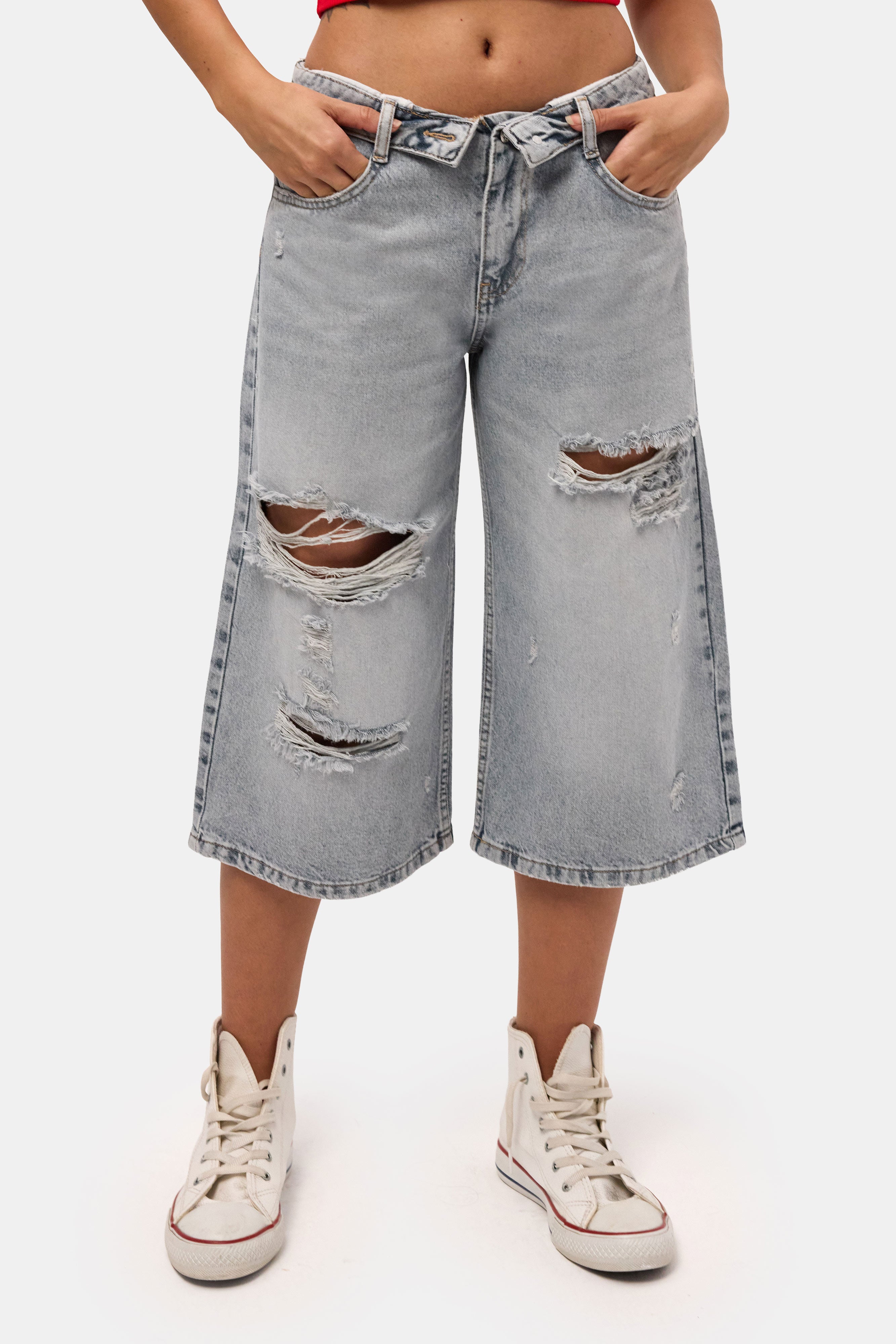 Kadın Kot Rengi 12s6-159 Straight Fit Maxi Bermuda Denim Şort