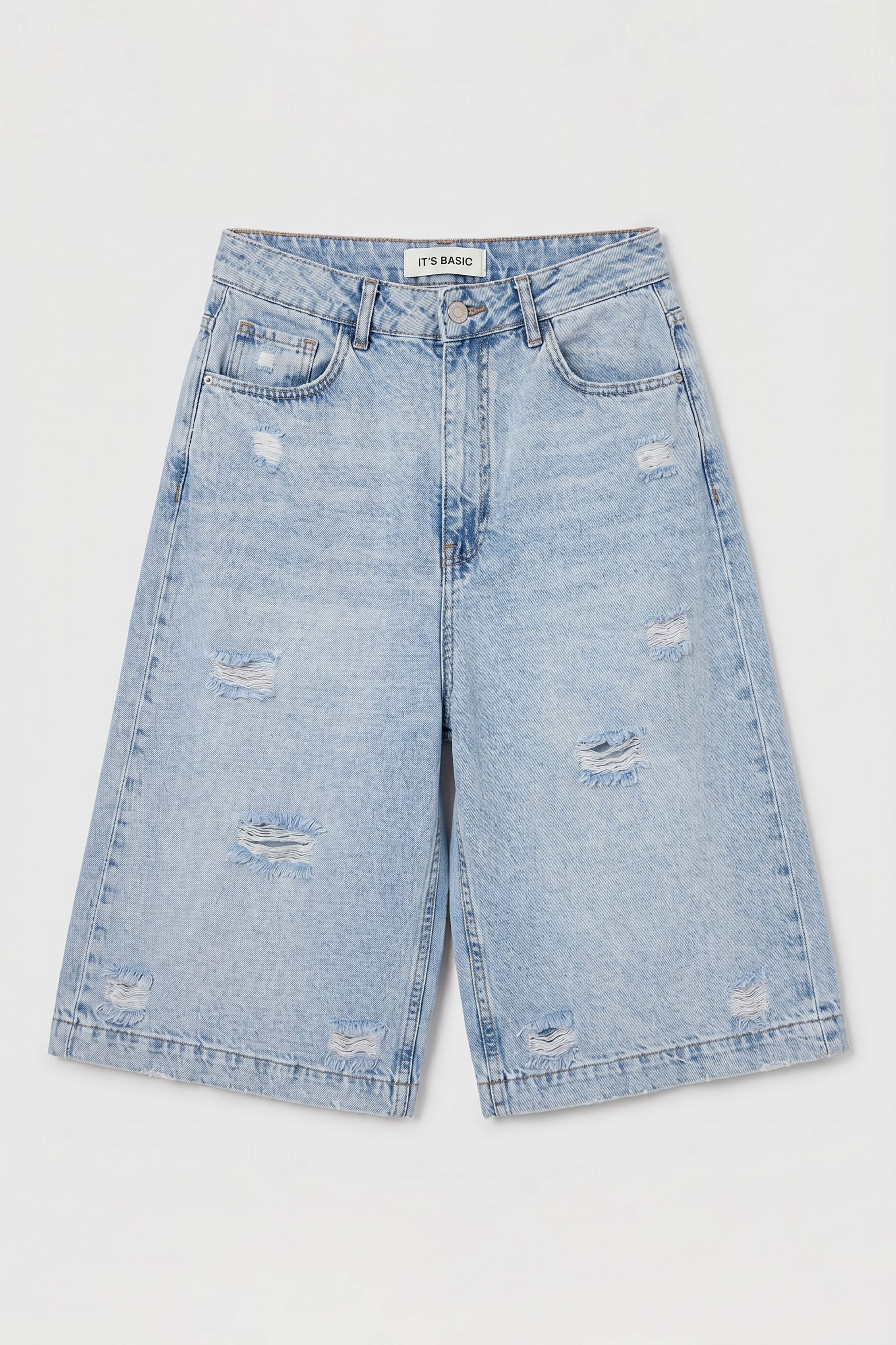 Kadın Kot Rengi 12s6-3 Tasarım Baggy Bermuda Denim Şort