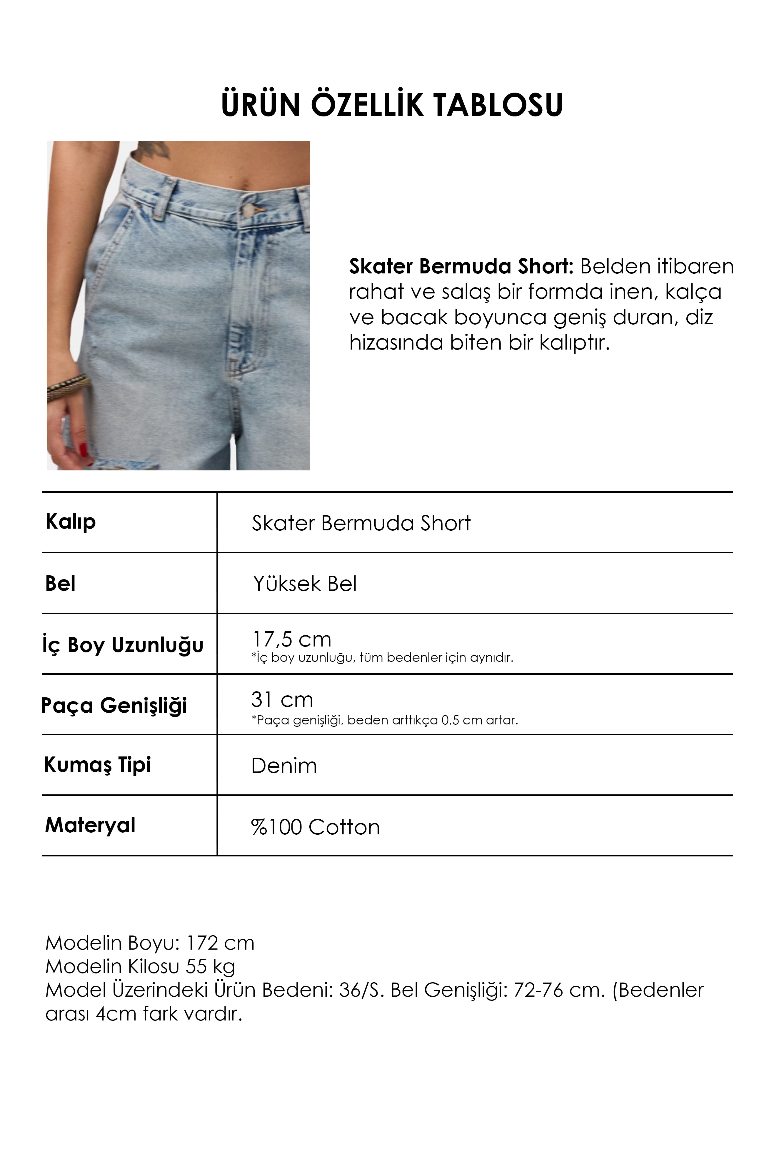 Kadın Kot Rengi 12s6-32 Skater Fit Denim Bermuda Şort