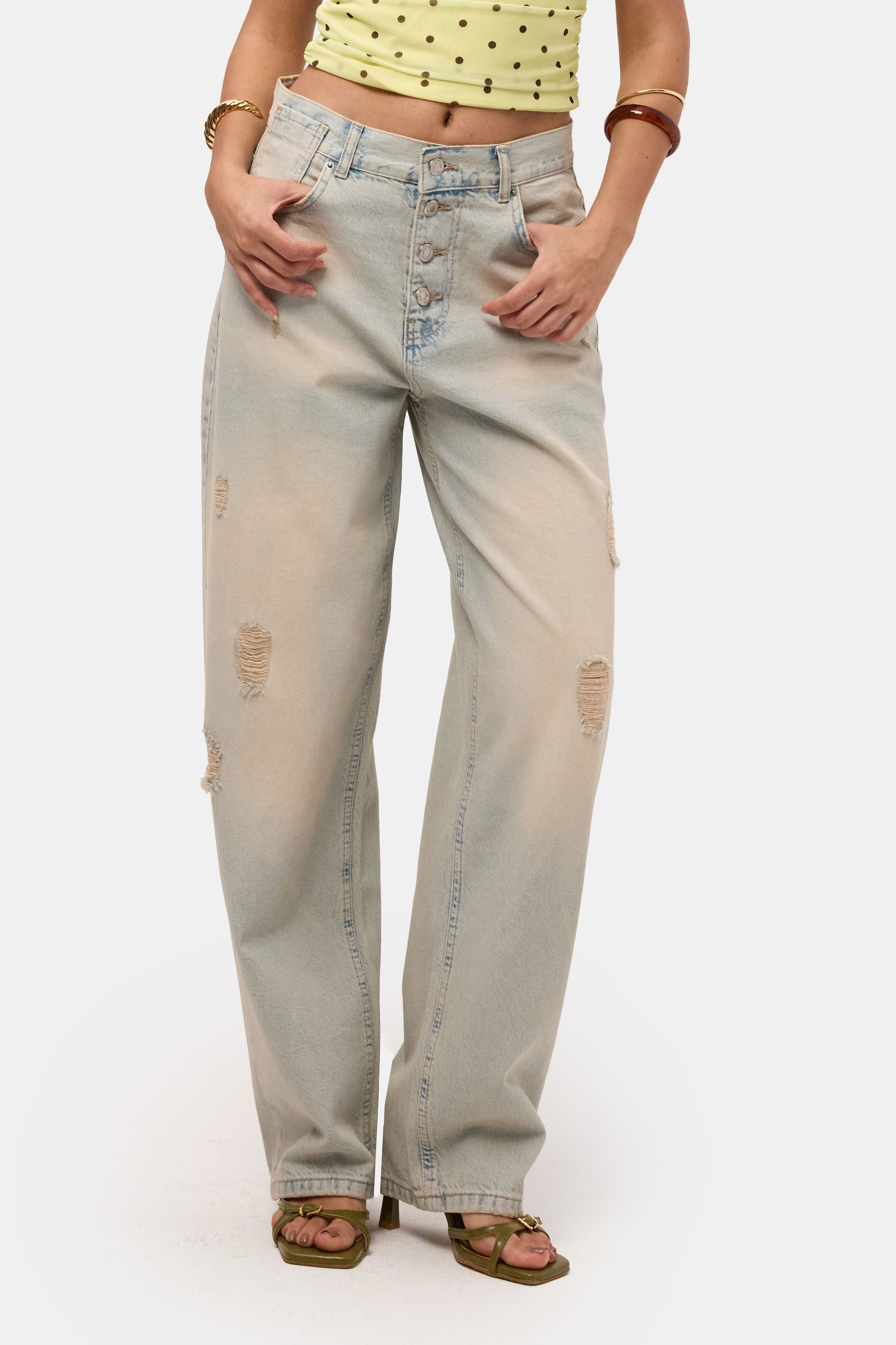 Kadın Kot Rengi 12s6-65 Loose Baggy Fit Denim Jean