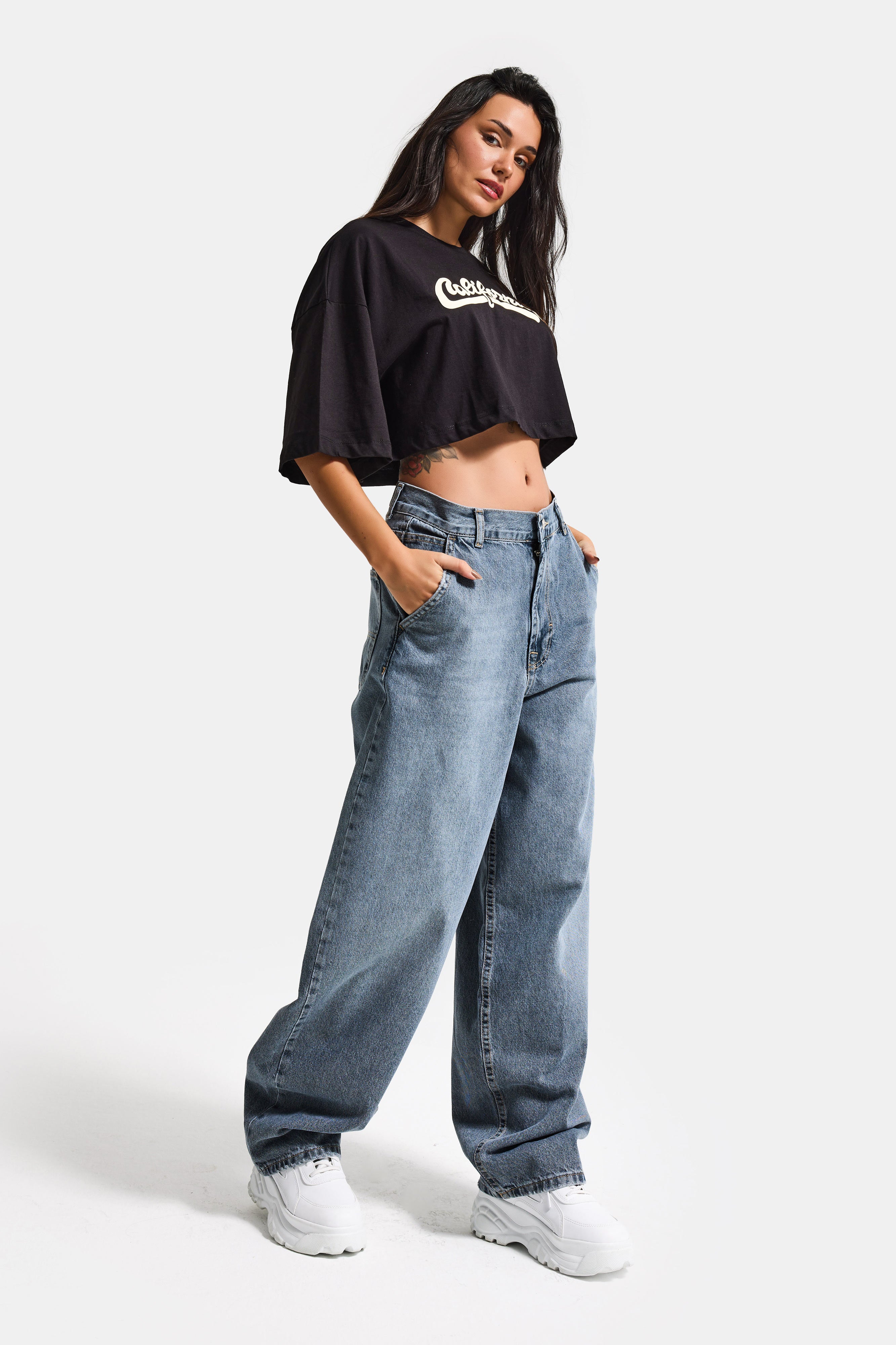 Kadın Kot Rengi 17s6-125 Skater Fit Bol Kesim Denim Jean