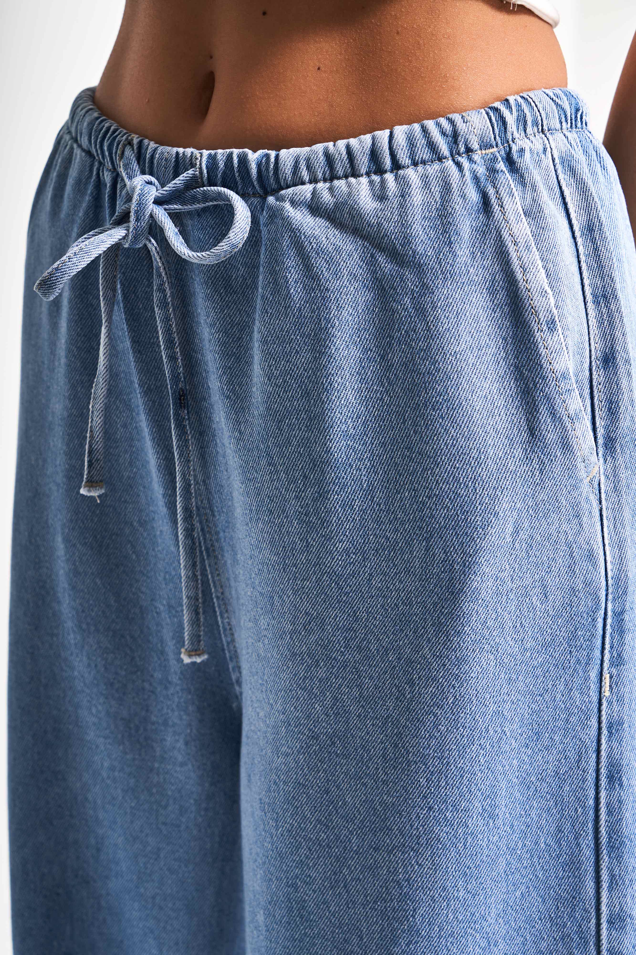 Kadın Kot Rengi 1s5-4 Beli Lastikli Süper Palazzo Fit %100 Koton Denim Jean