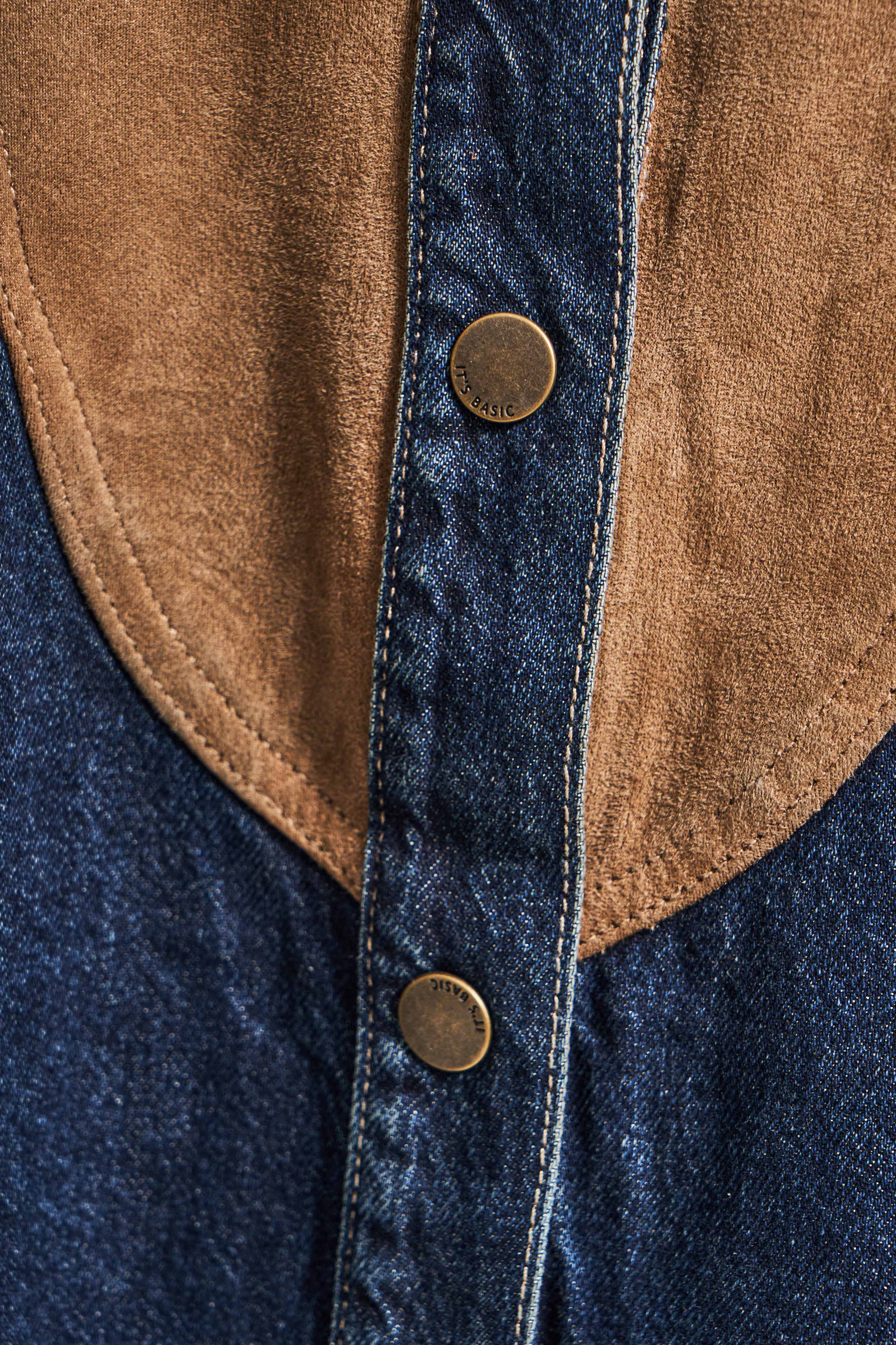 Kadın Kot Rengi 1w5-8 Oversize Süet Denim Karışımlı Özel Tasarım Gömlek