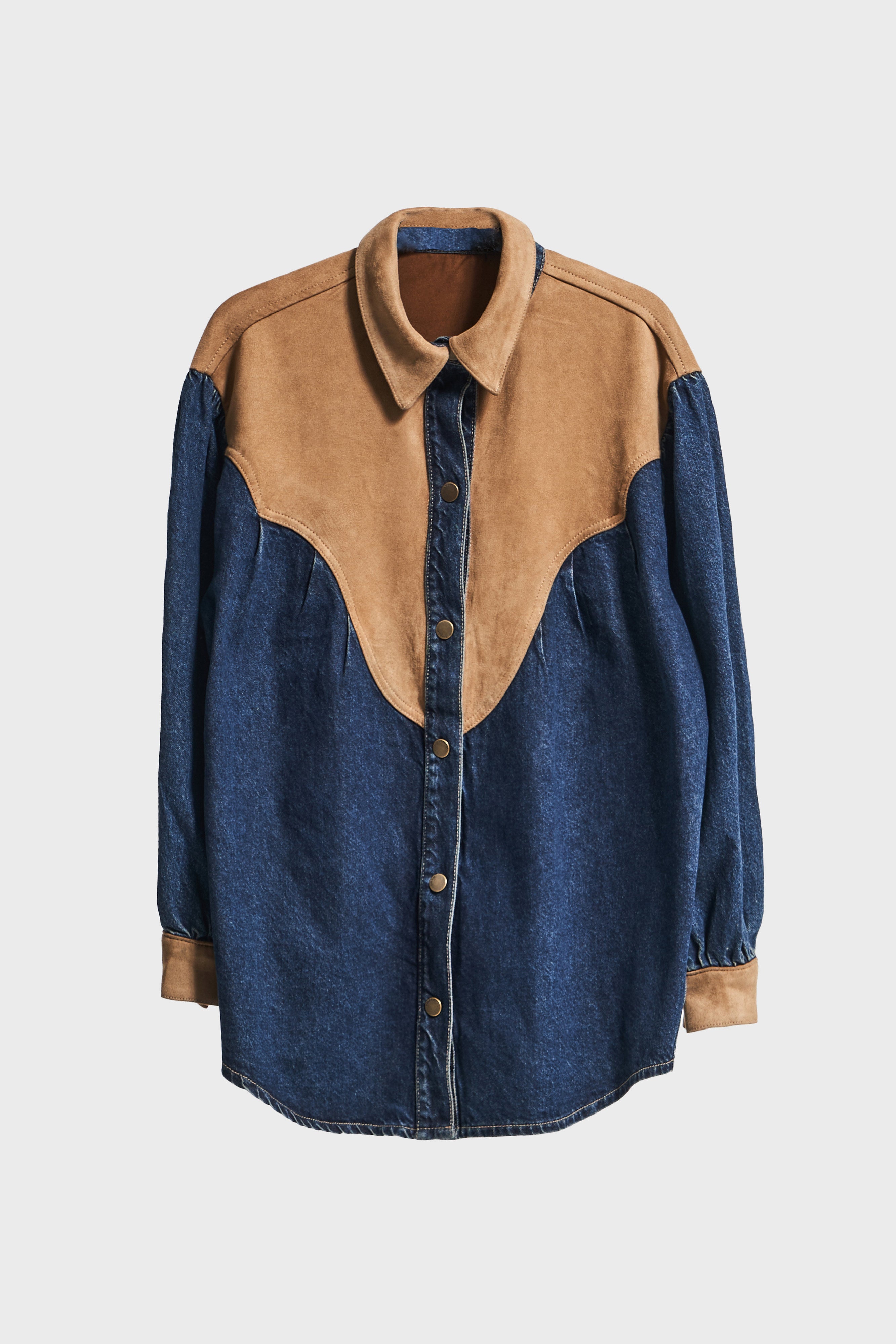 Kadın Kot Rengi 1w5-8 Oversize Süet Denim Karışımlı Özel Tasarım Gömlek
