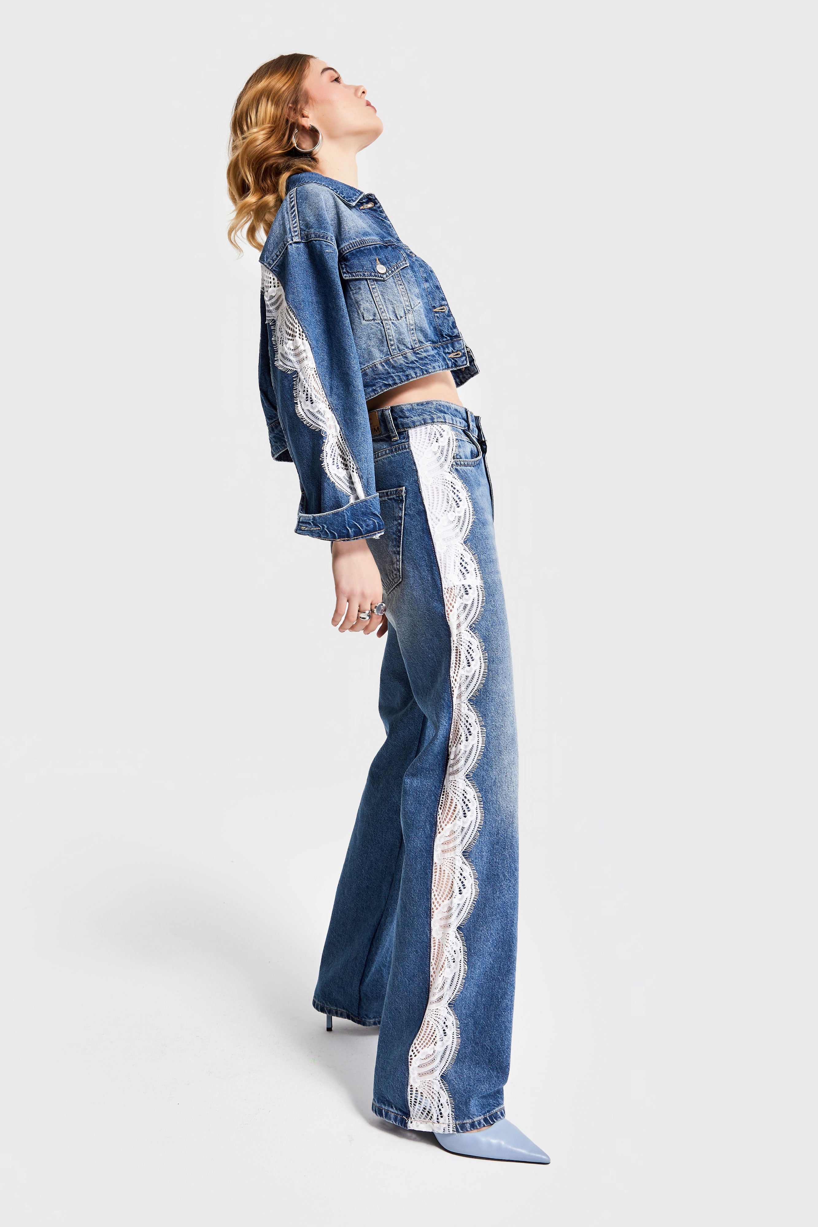 Kadın Kot Rengi 2S532 Yandan Dantel Detaylı Loose Fit Tasarım Denim