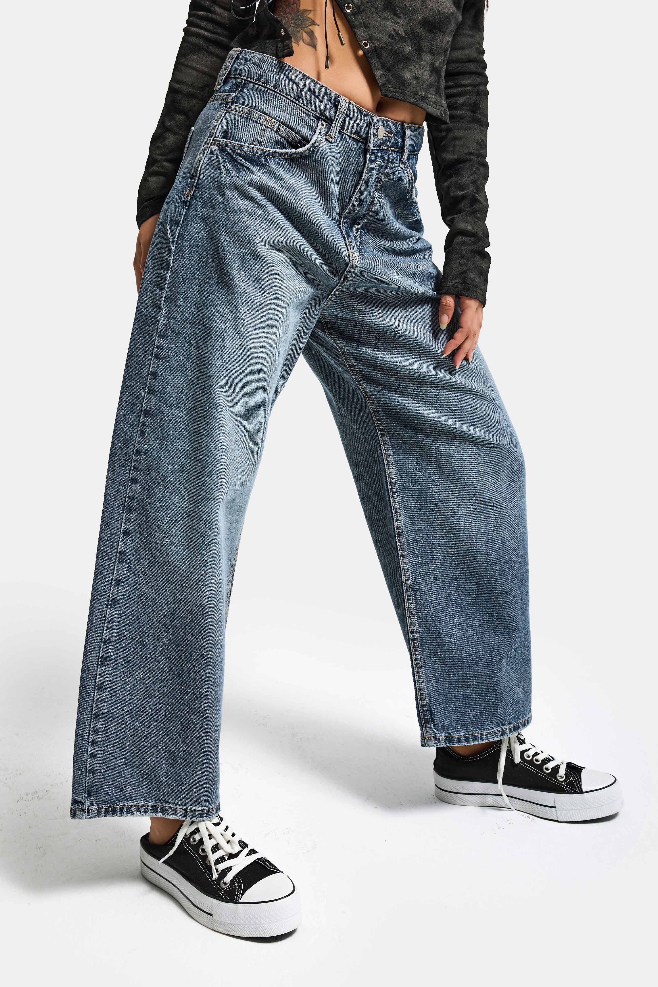 Kadın Kot Rengi 2s6-124 Baggy Low Rise Bol Kesim %100 Koton Denim Jean