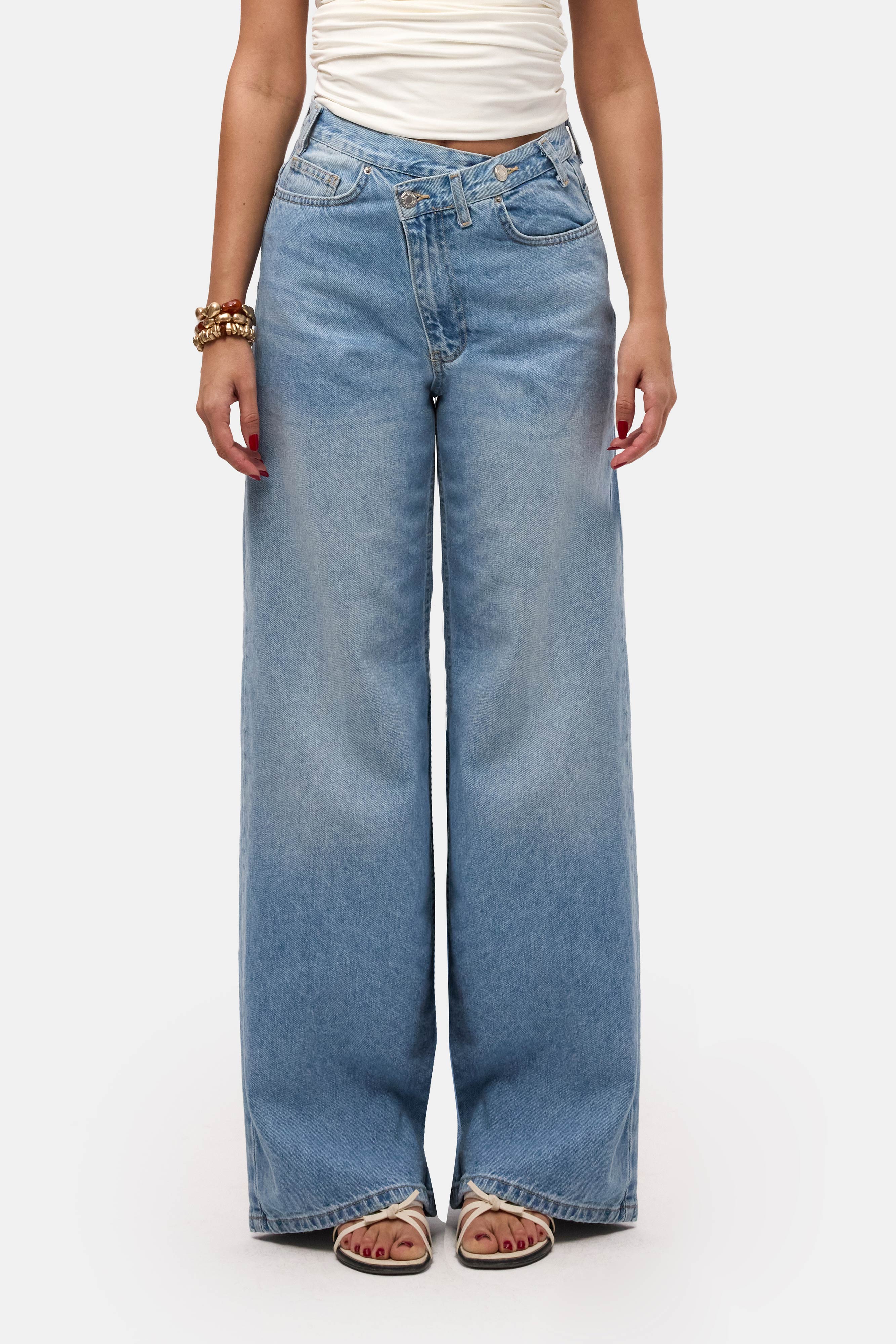 Kadın Kot Rengi 2s6-3 Palazzo Baggy Fit Kemer Detaylı Tasarım Denim Jean