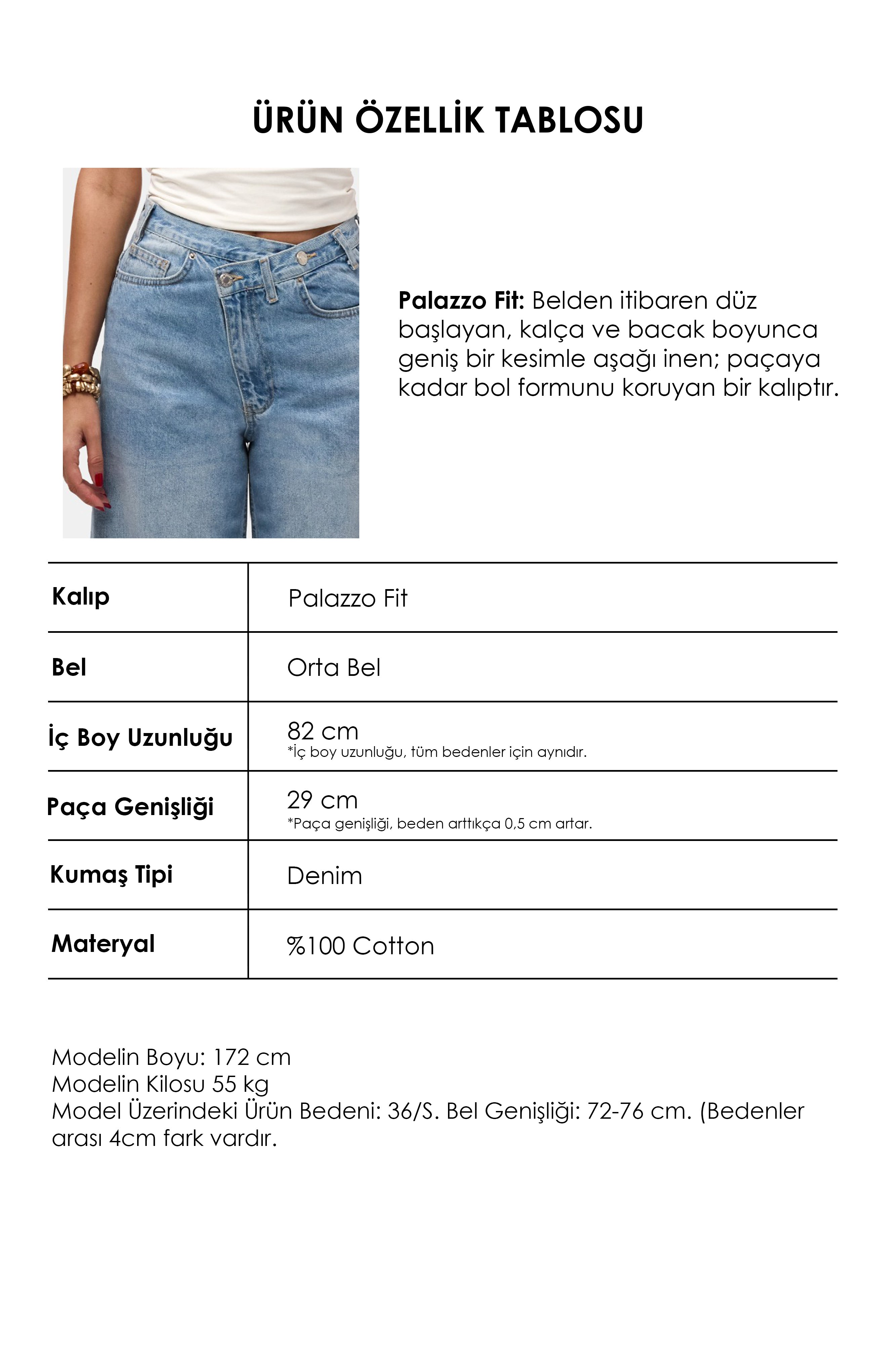 Kadın Kot Rengi 2s6-3 Palazzo Baggy Fit Kemer Detaylı Tasarım Denim Jean