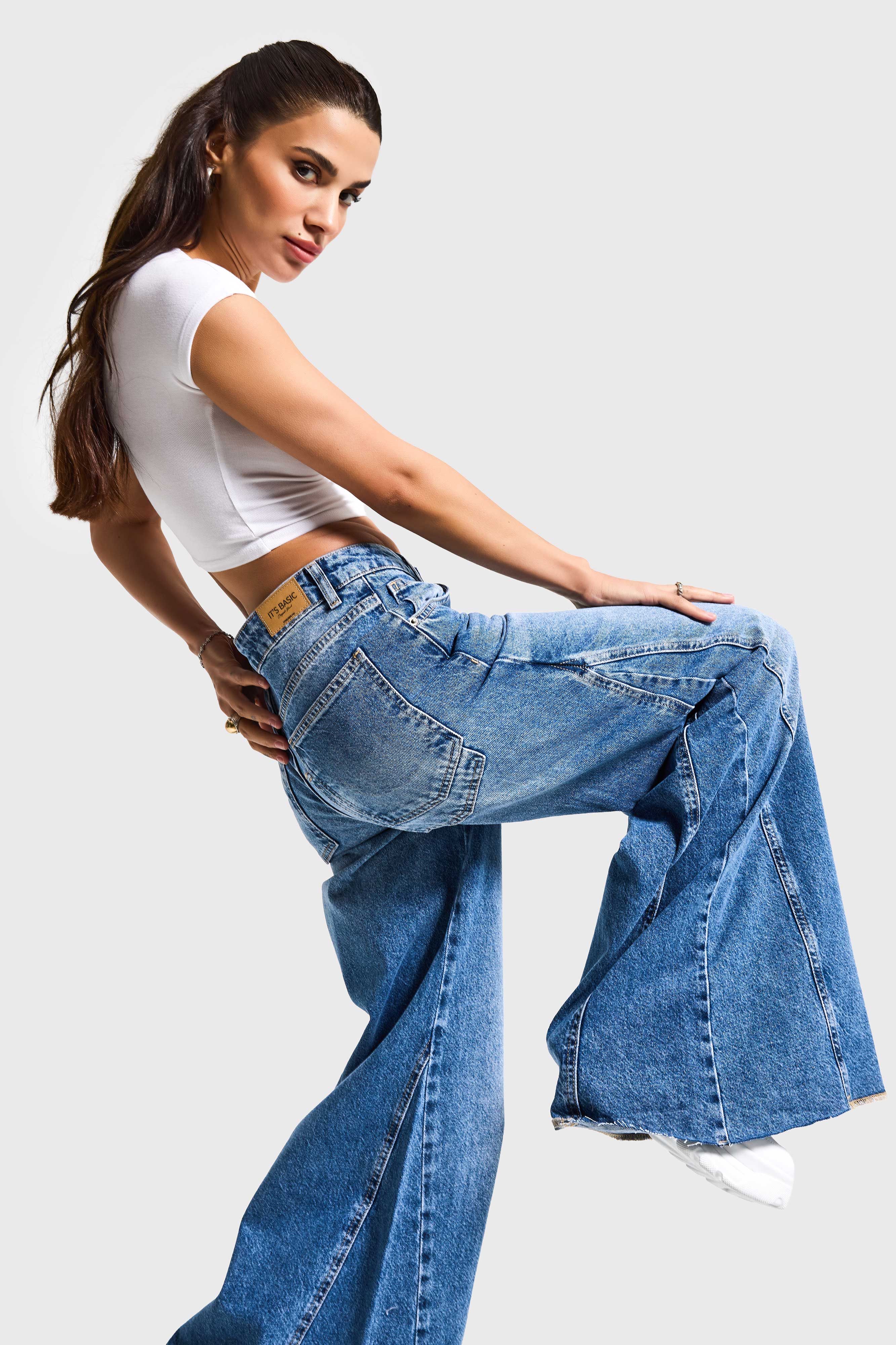 Kadın Kot Rengi 2s6-4 Süper Palazzo %100 Koton Denim Jean