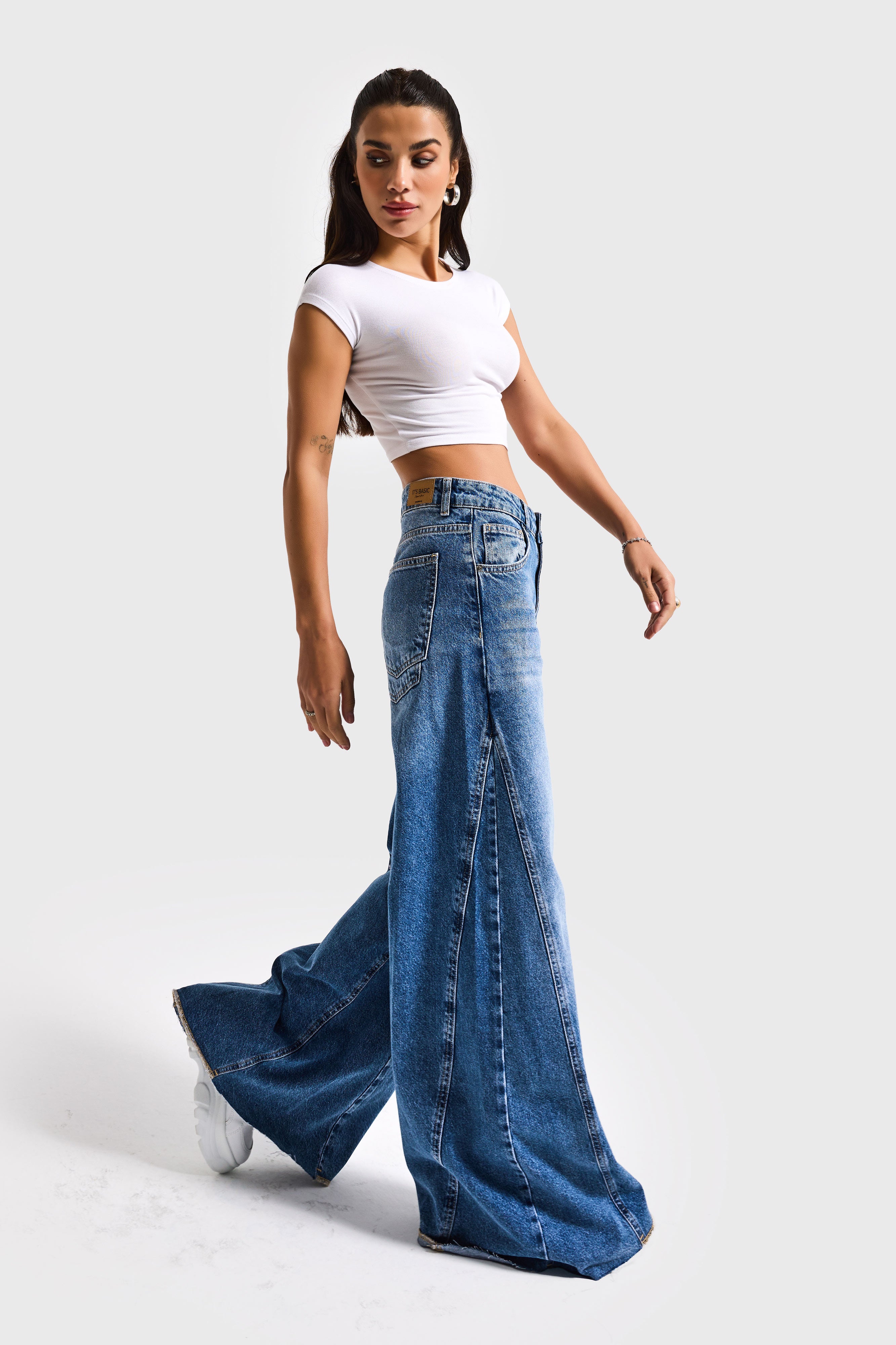 Kadın Kot Rengi 2s6-4 Süper Palazzo %100 Koton Denim Jean