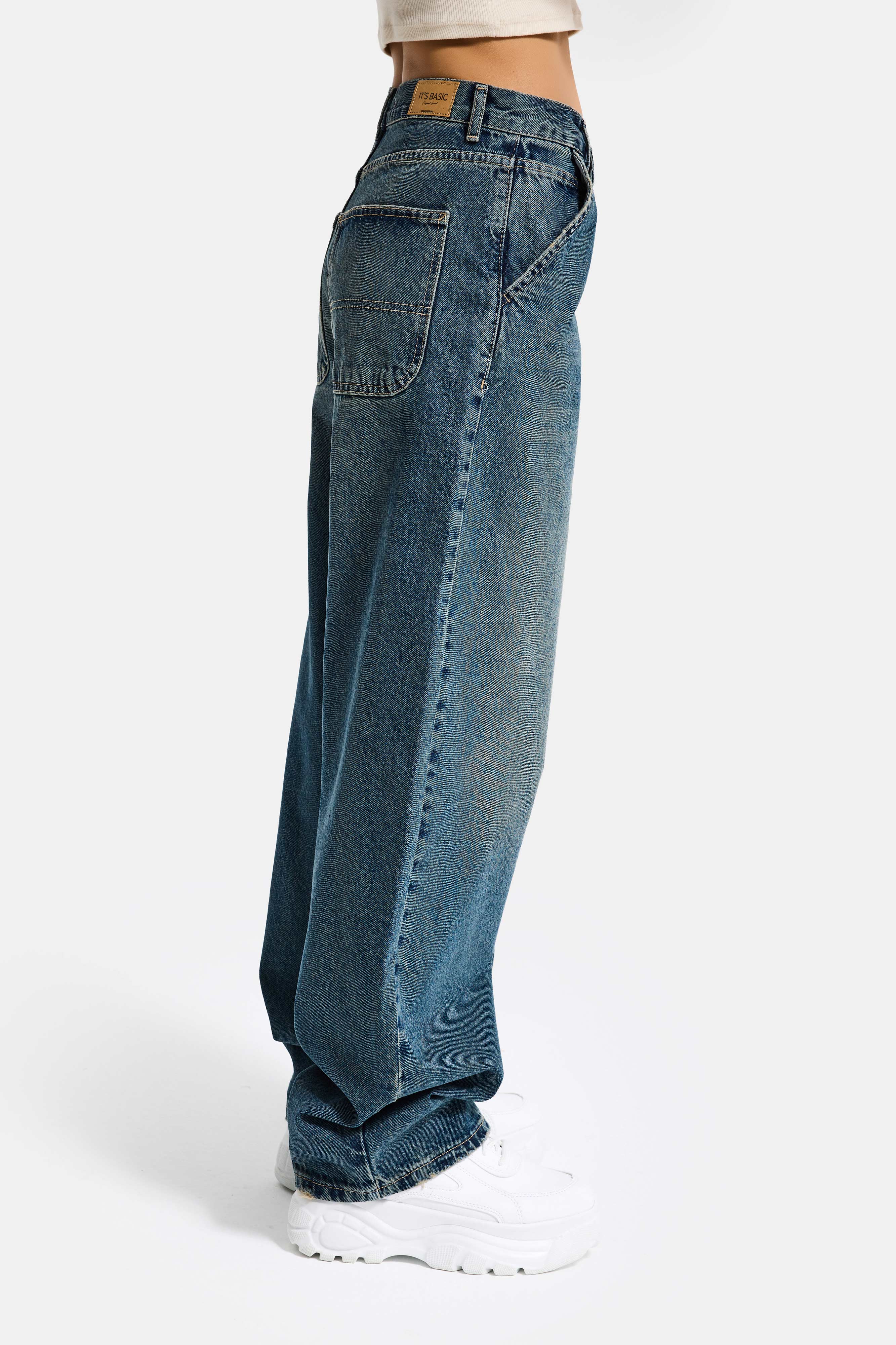 Kadın Kot Rengi 2s6-8 Skater Fit Bol Kesim %100 Koton Denim Jean