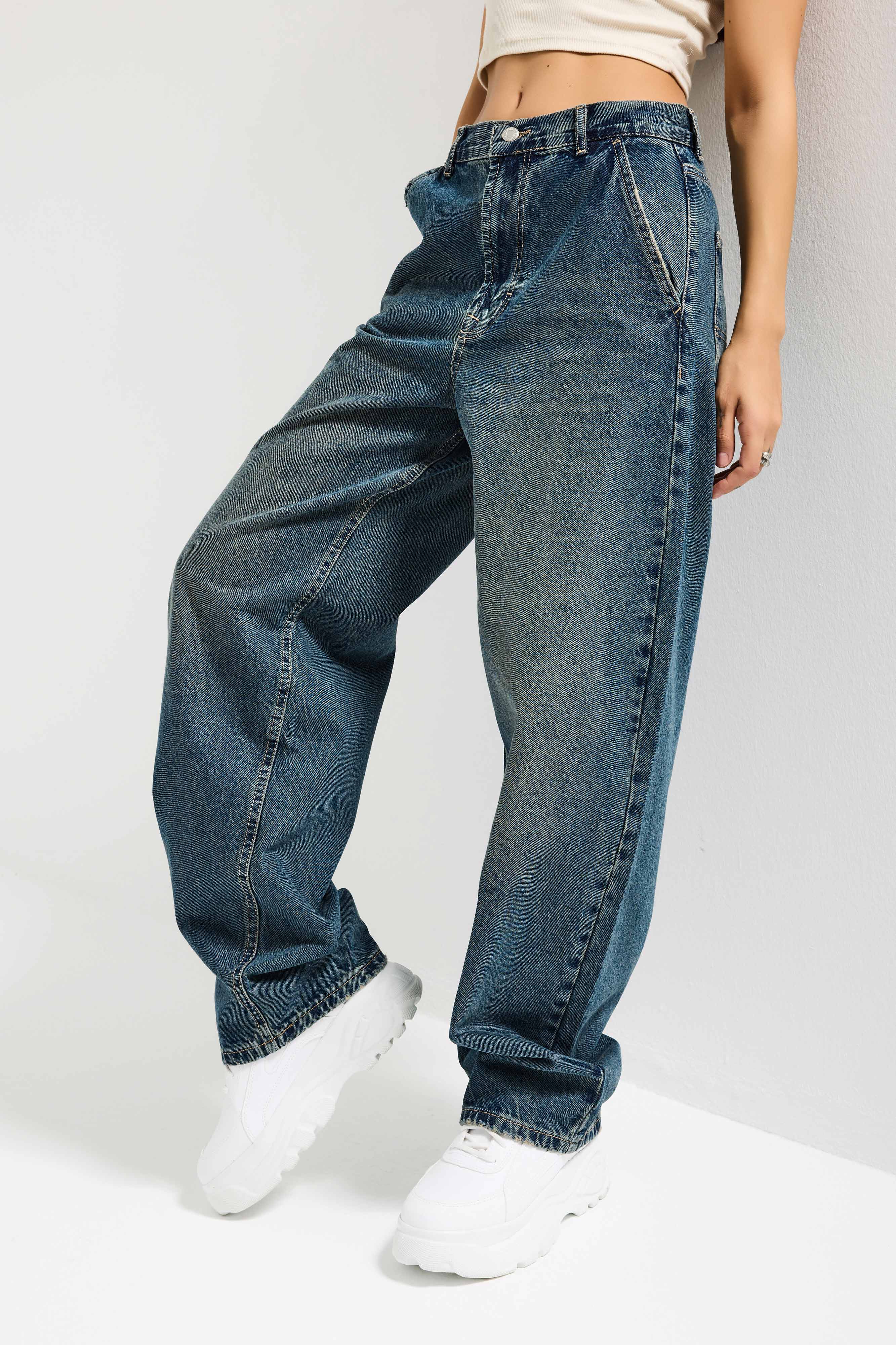 Kadın Kot Rengi 2s6-8 Skater Fit Bol Kesim %100 Koton Denim Jean