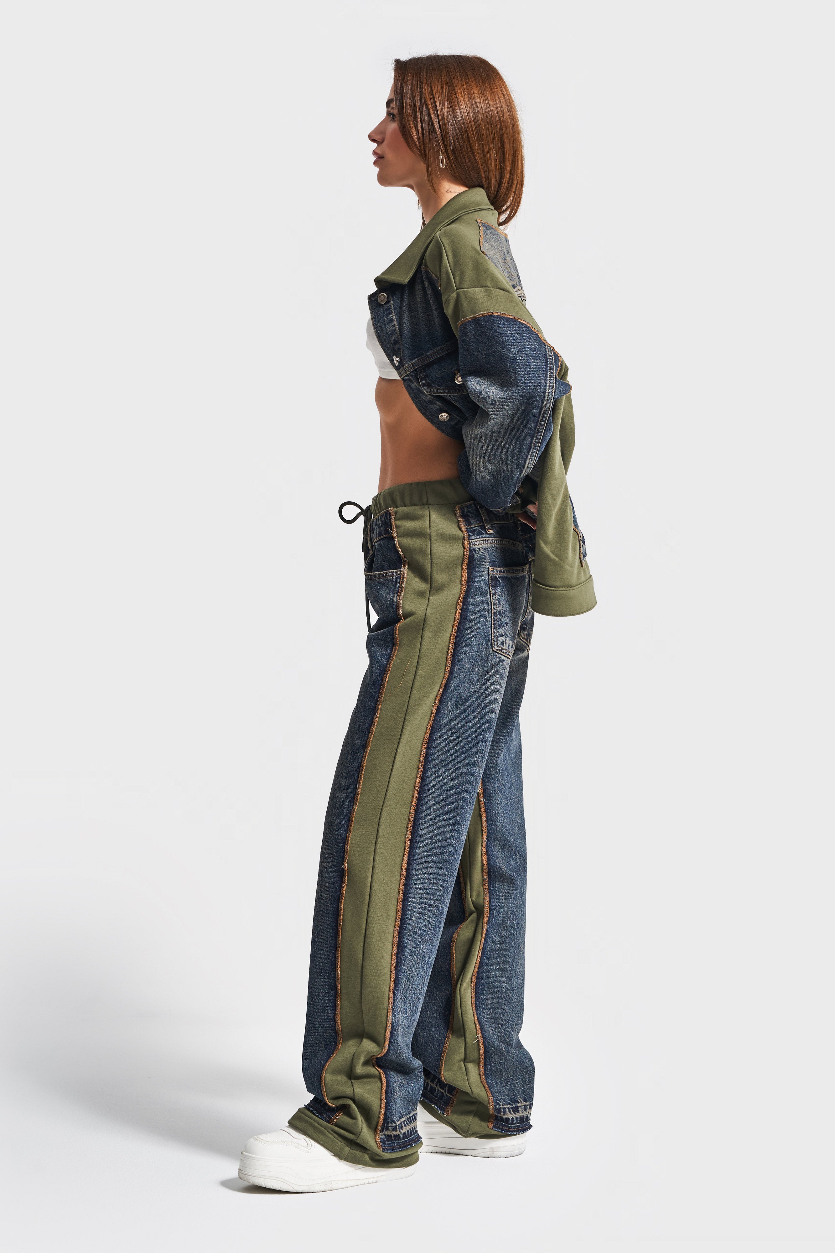 Women's Jeans Color 2w411 Loose Fit Double Piece Design Denim