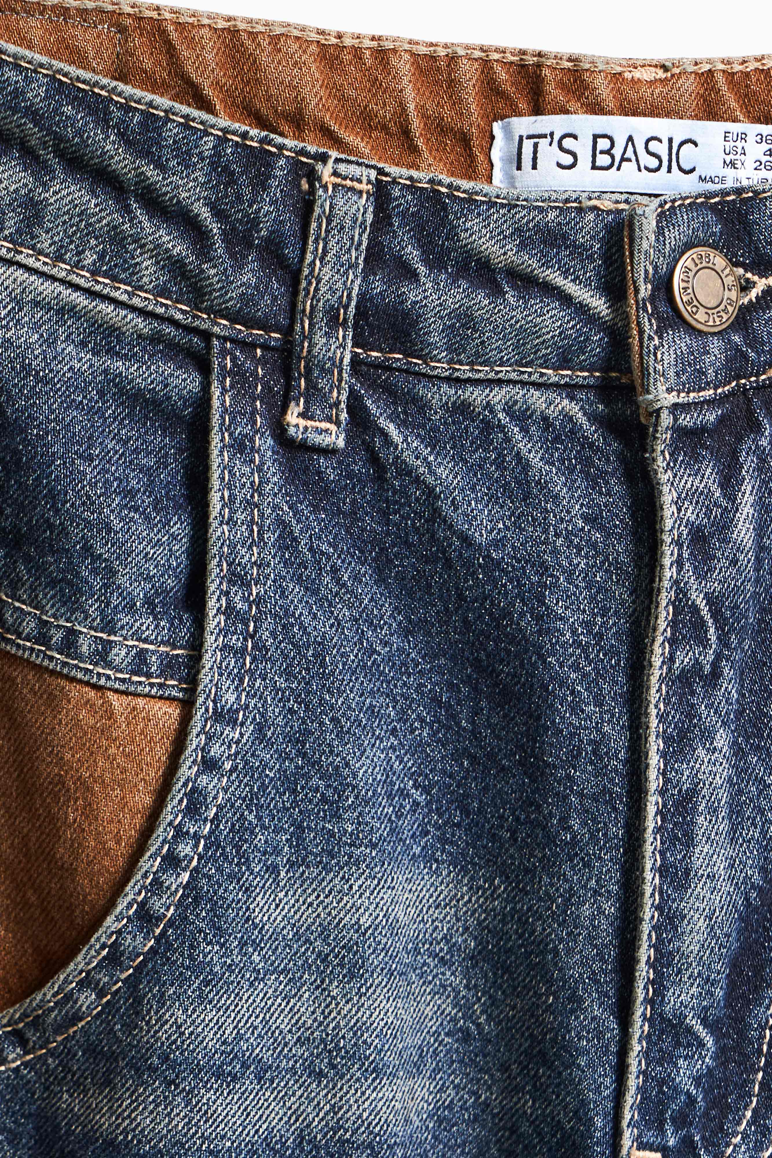 Kadın Kot Rengi 2w5-8 Palazzo Fit Cep Detaylı Süper Bol Kesim %100 Koton İç Boy 83cm Denim Jean
