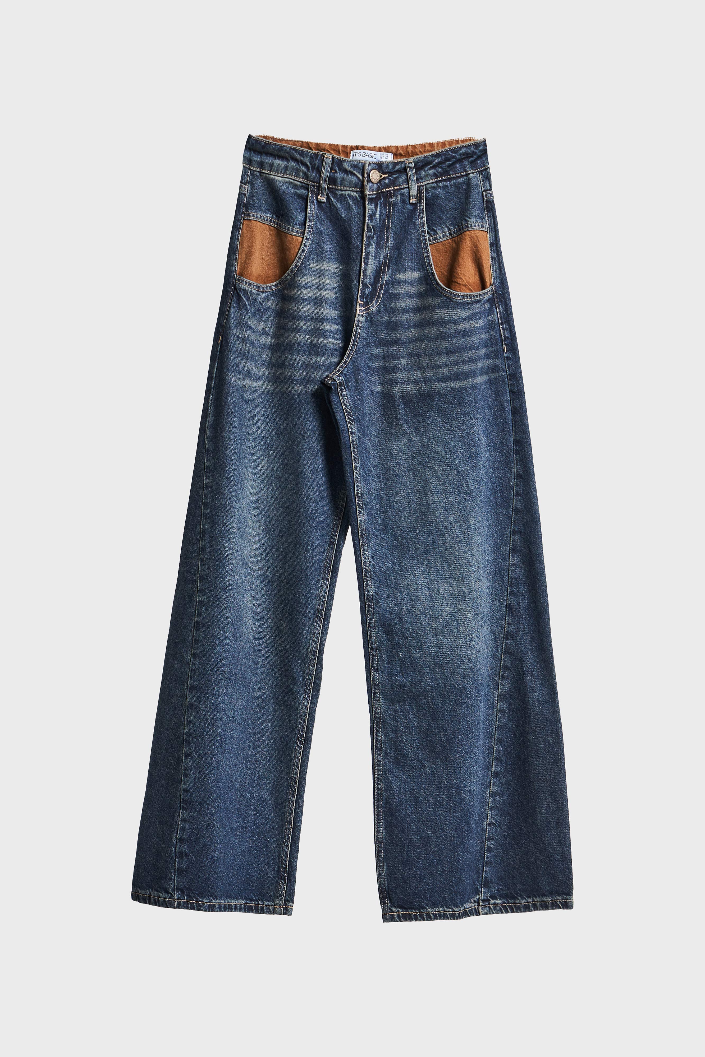 Kadın Kot Rengi 2w5-8 Palazzo Fit Cep Detaylı Süper Bol Kesim %100 Koton İç Boy 83cm Denim Jean