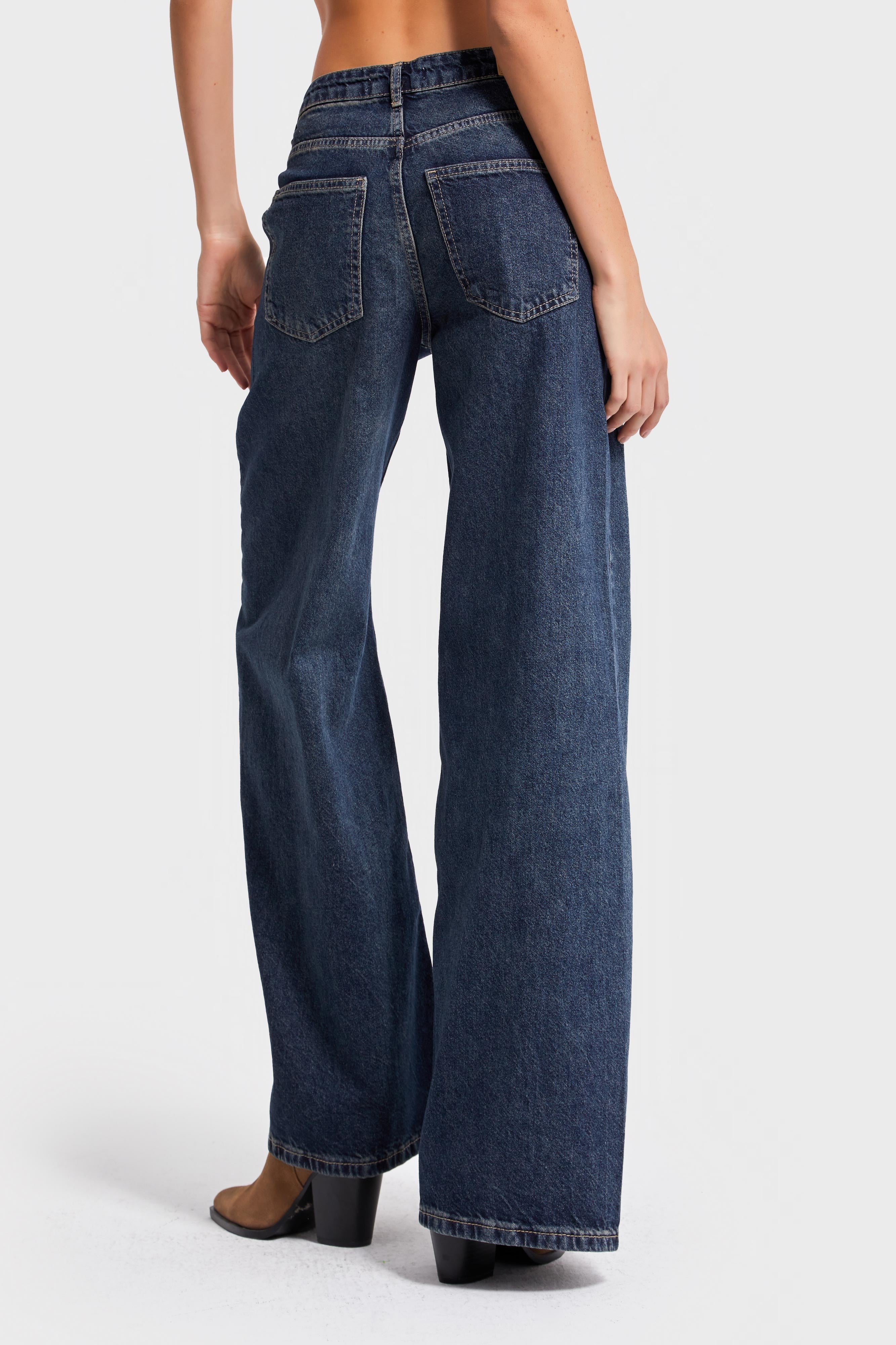 Kadın Kot Rengi 2w5-8 Palazzo Fit Cep Detaylı Süper Bol Kesim %100 Koton İç Boy 83cm Denim Jean