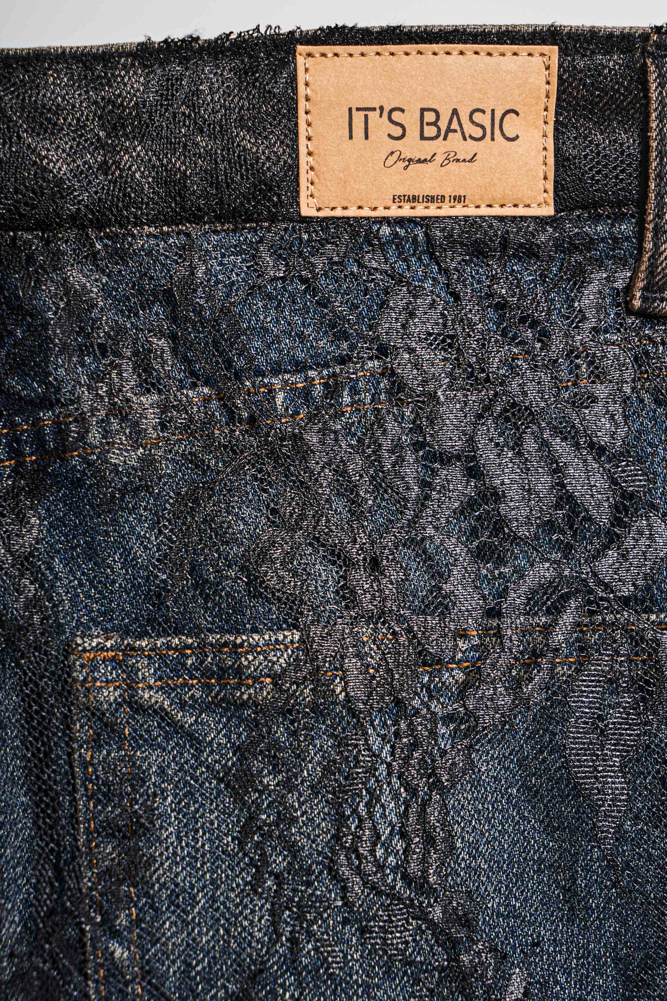 Kadın Kot Rengi 2w5-8 Straight Fit %100 Koton Dantel Detaylı Etek Özel Tasarım Denim Jean