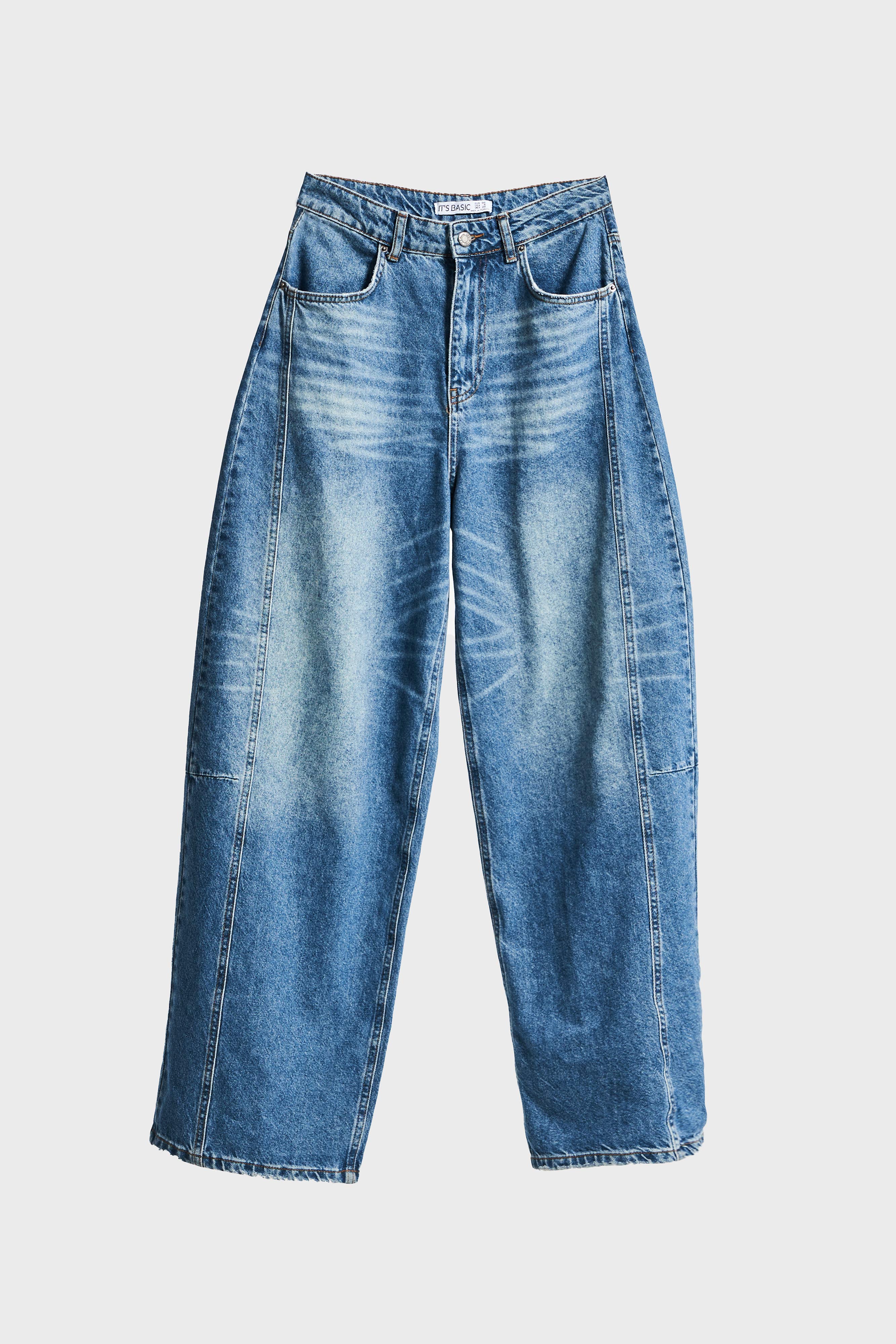 Kadın Kot Rengi 2w5-80 Mega Baggy Fit Nakış Detaylı %100 Koton Denim Jean