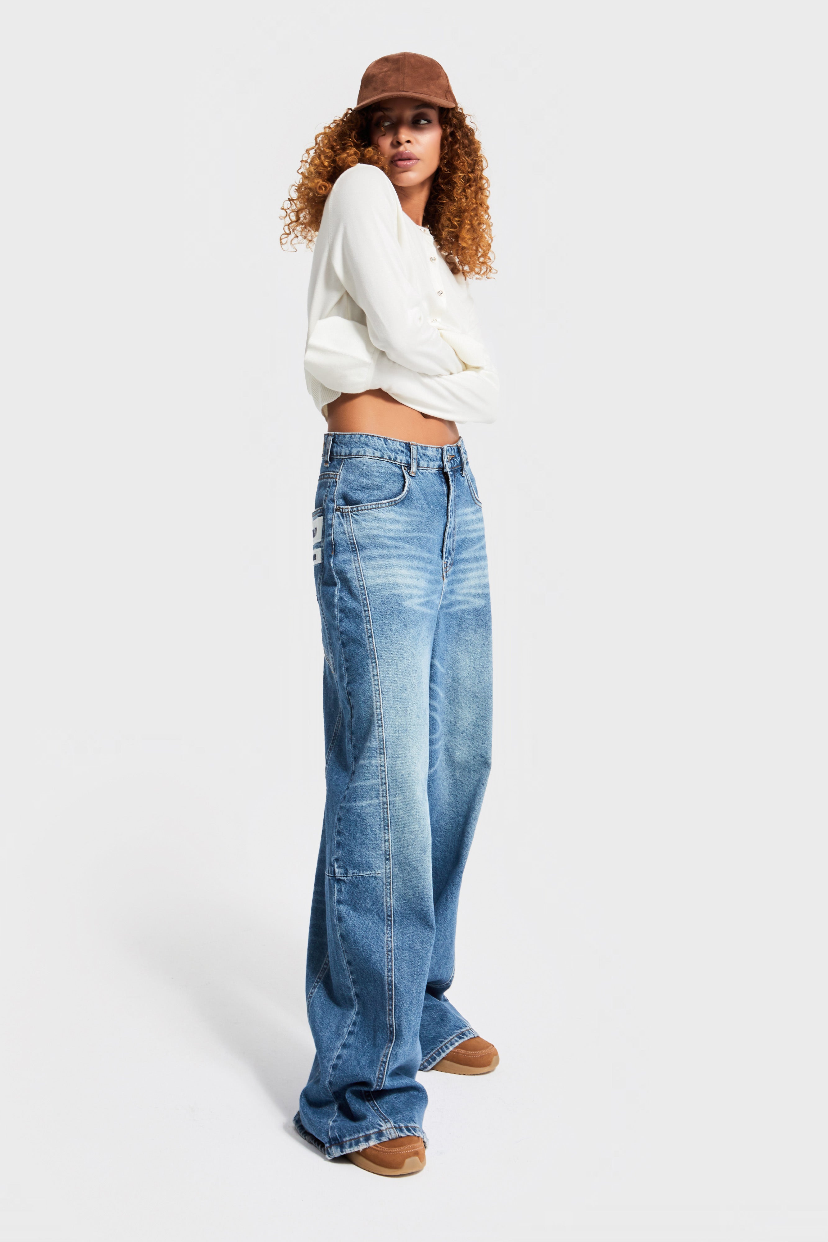 Kadın Kot Rengi 2w5-80 Mega Baggy Fit Nakış Detaylı %100 Koton Denim Jean