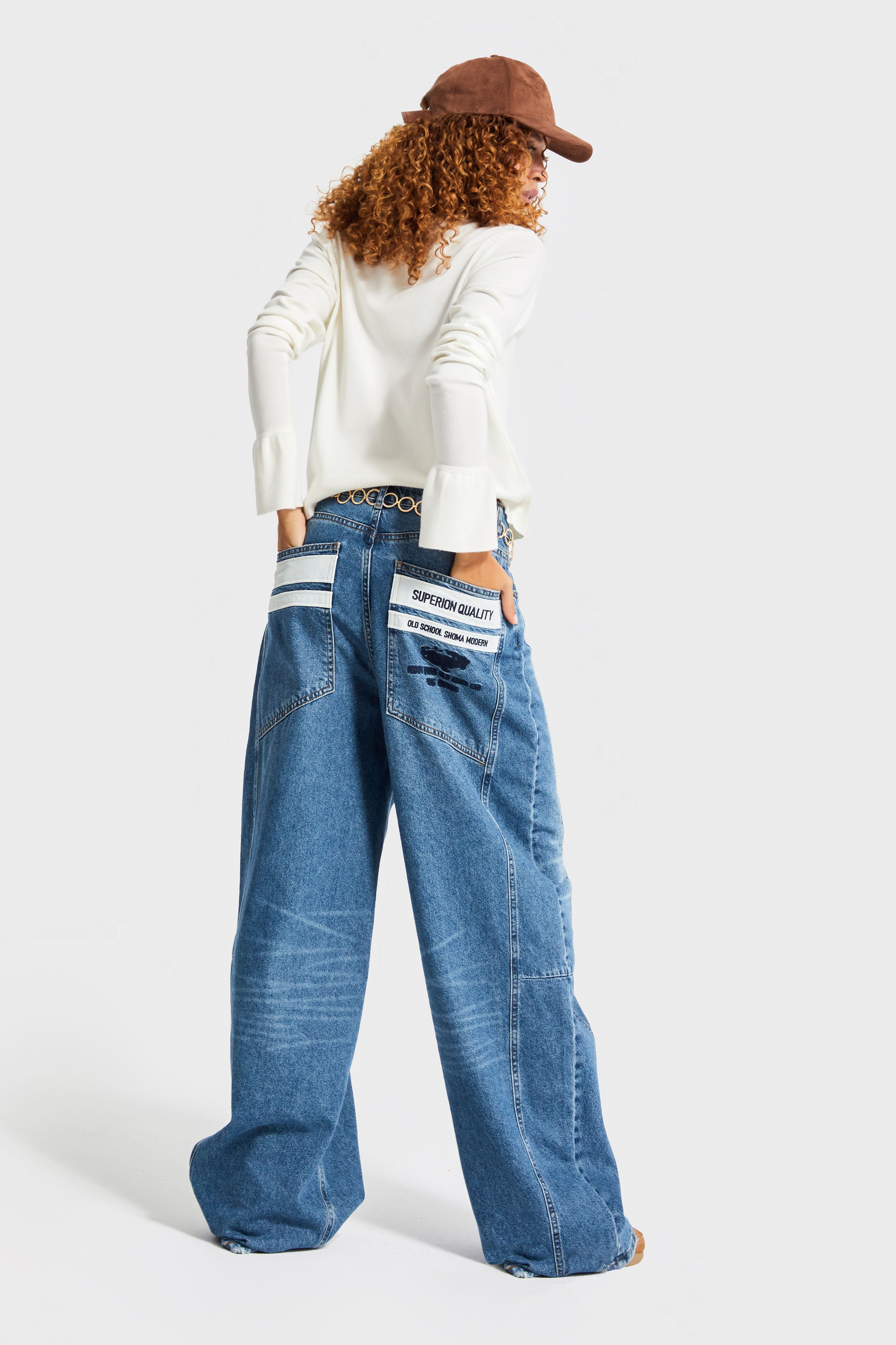Kadın Kot Rengi 2w5-80 Mega Baggy Fit Nakış Detaylı %100 Koton Denim Jean