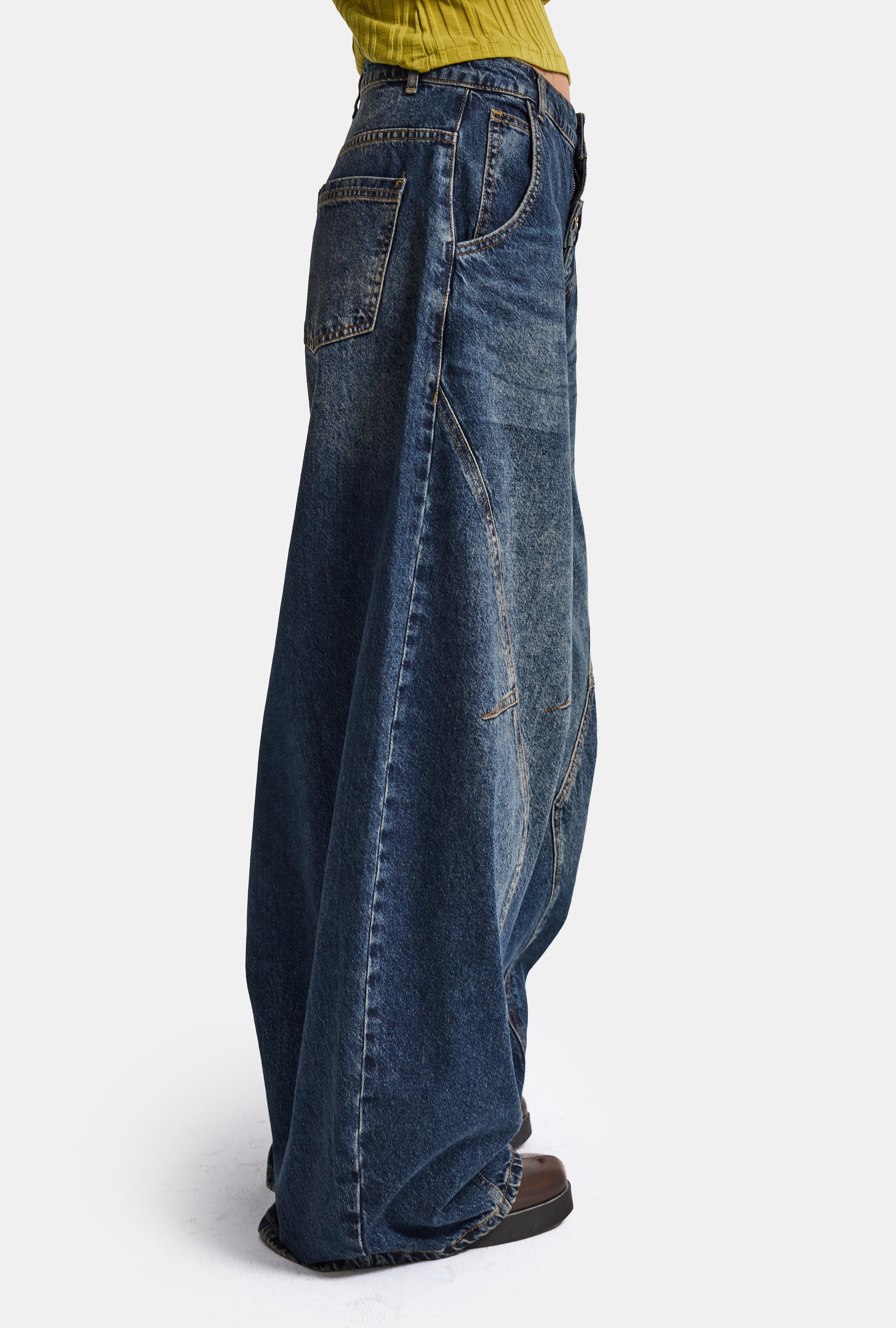 Kadın Kot Rengi 2w6-8 Barrel Fit Süper Bol Kesim Özel Tasarım Denim Jean