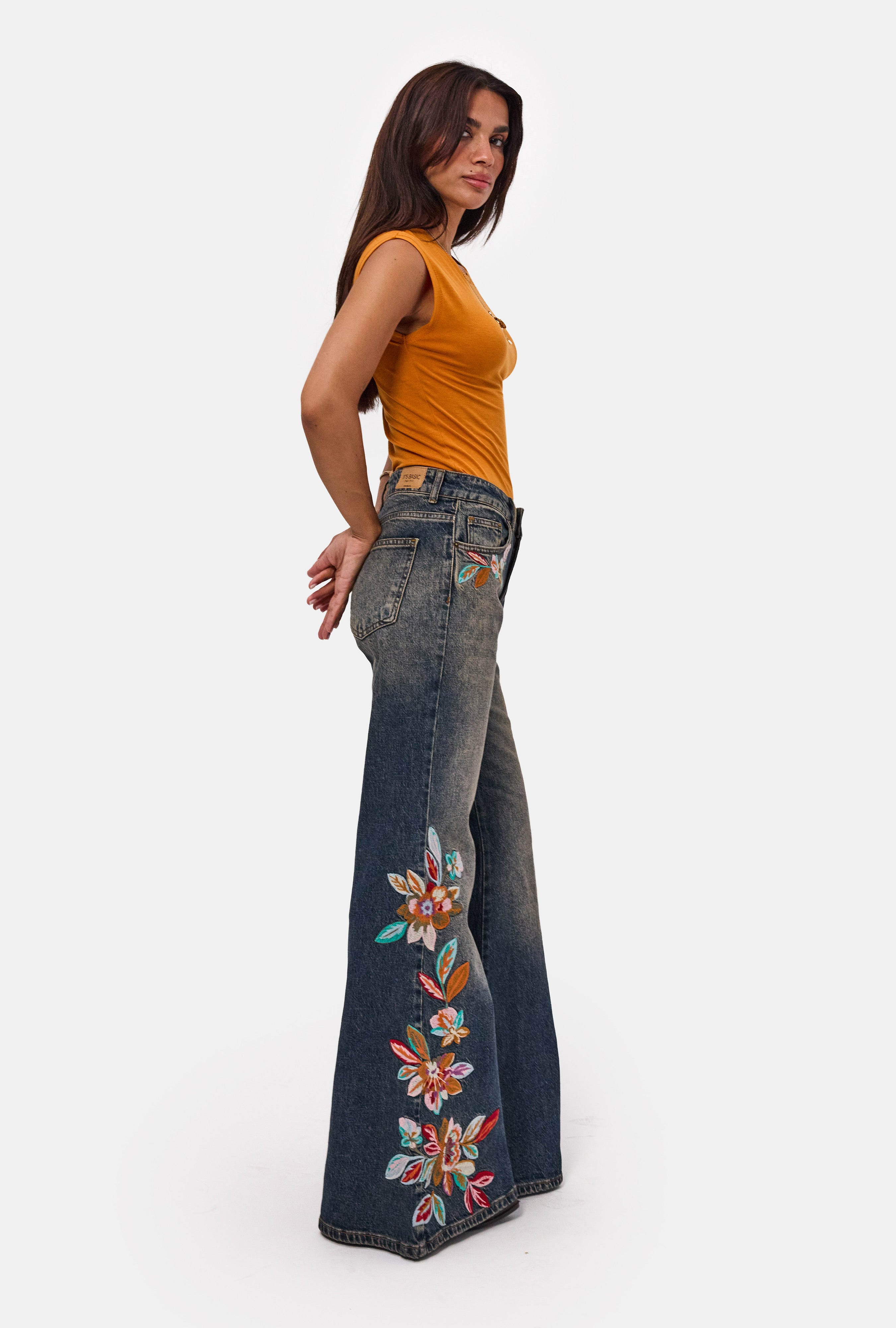 Kadın Kot Rengi 2w6-8 Flare Fit Nakış Detaylı Komfort Kumaş Özel Tasarım Denim Jean