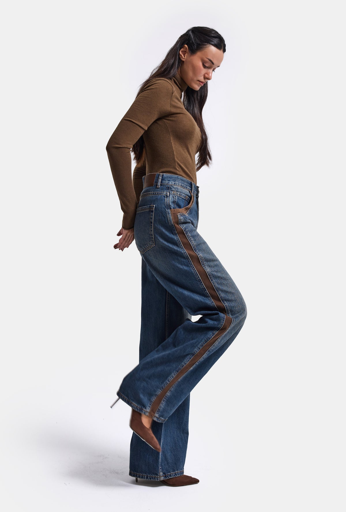 Kadın Kot Rengi 2w6-8 Straight Fit Kahve Çift Parça Özel Tasarım Denim Jean