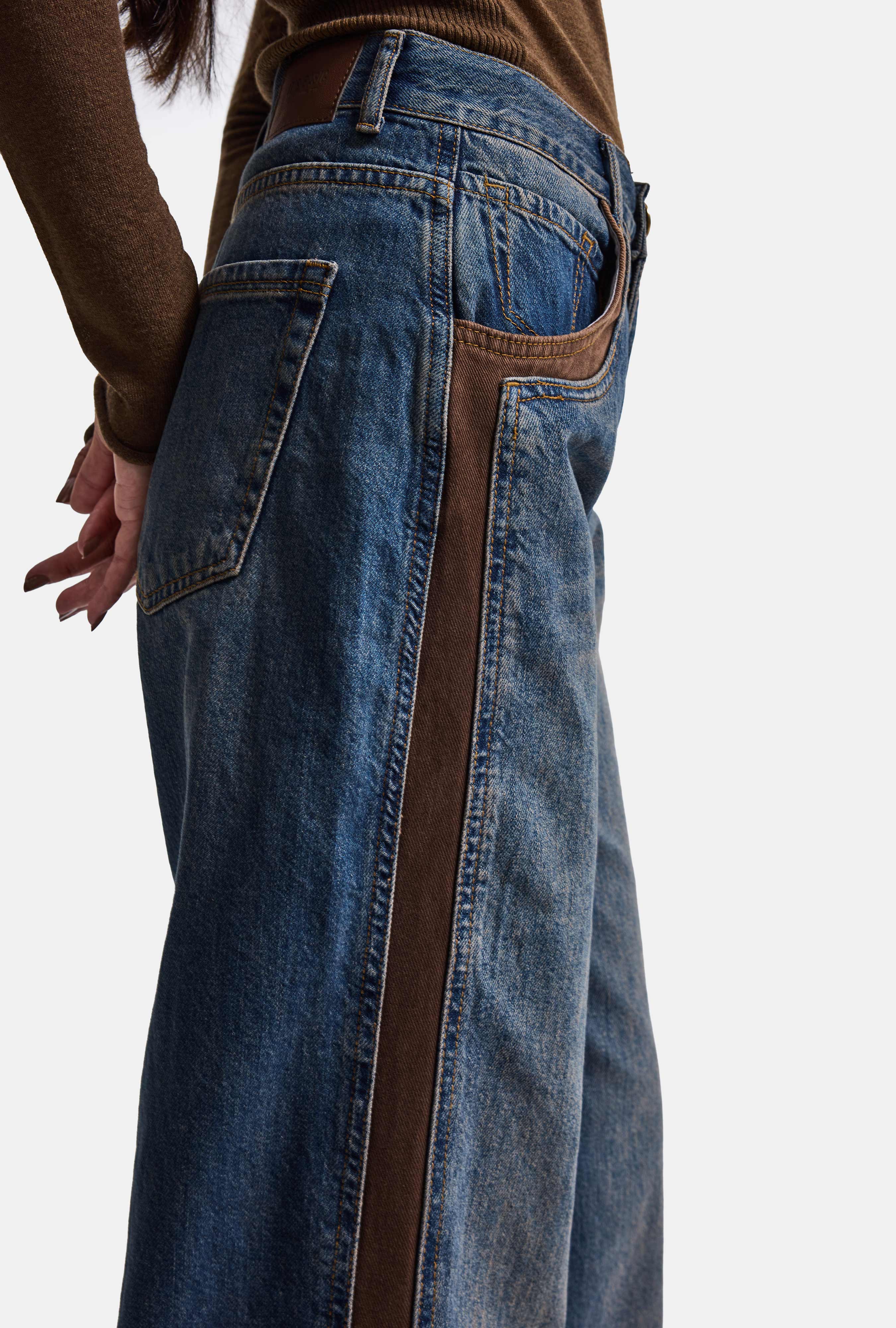 Kadın Kot Rengi 2w6-8 Straight Fit Kahve Çift Parça Özel Tasarım Denim Jean