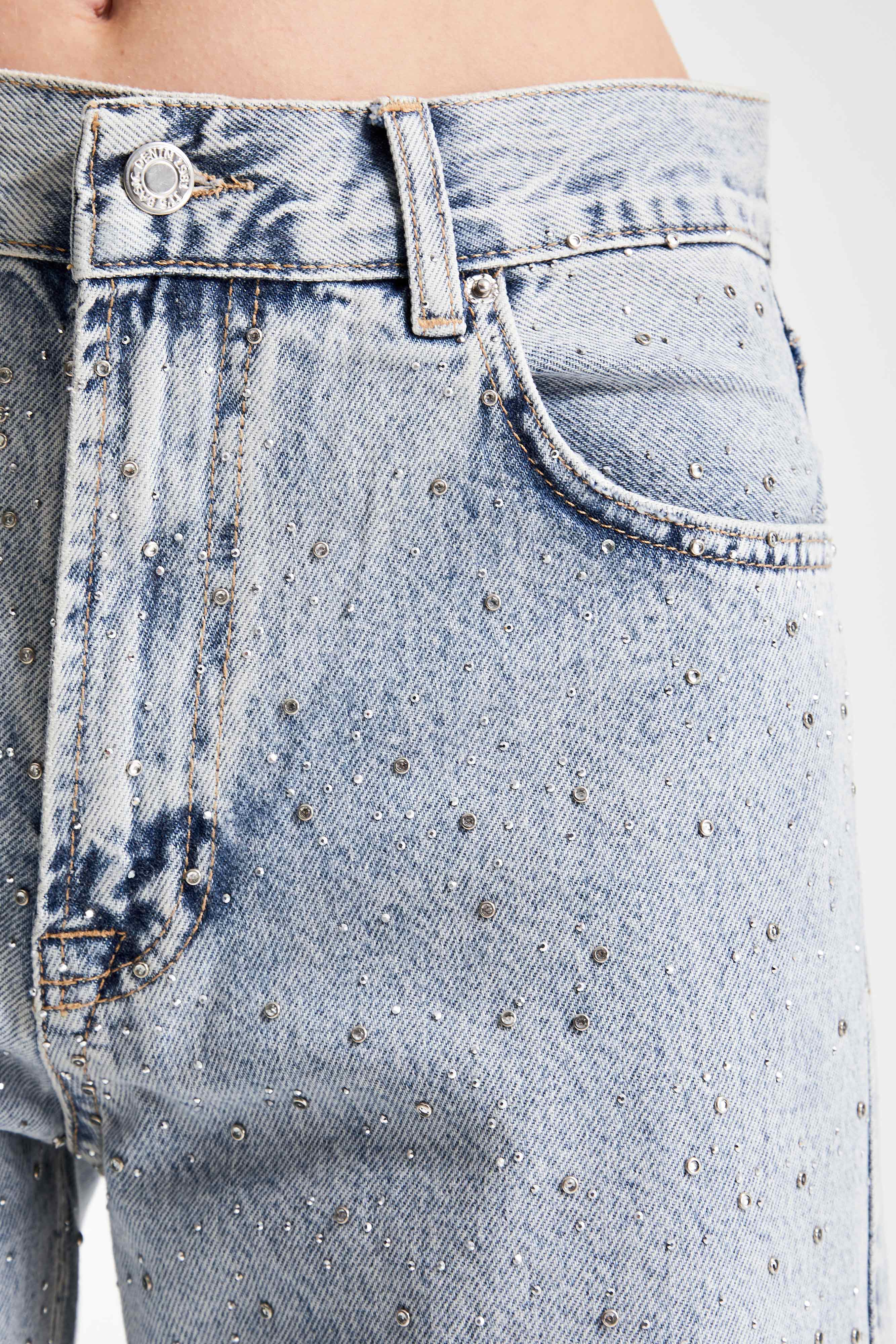 Women's Jeans Color 3S5-3 Straight Fit High Waist Shiny Stone Denim Jean