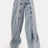 Women's Jeans Denim Blue 3s6-27 Palazzo Fit Striped Detail Design Denim Jean