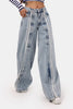 Kadın Kot Rengi 3s6-27 Palazzo Fit Şerit Detaylı Tasarım Denim Jean