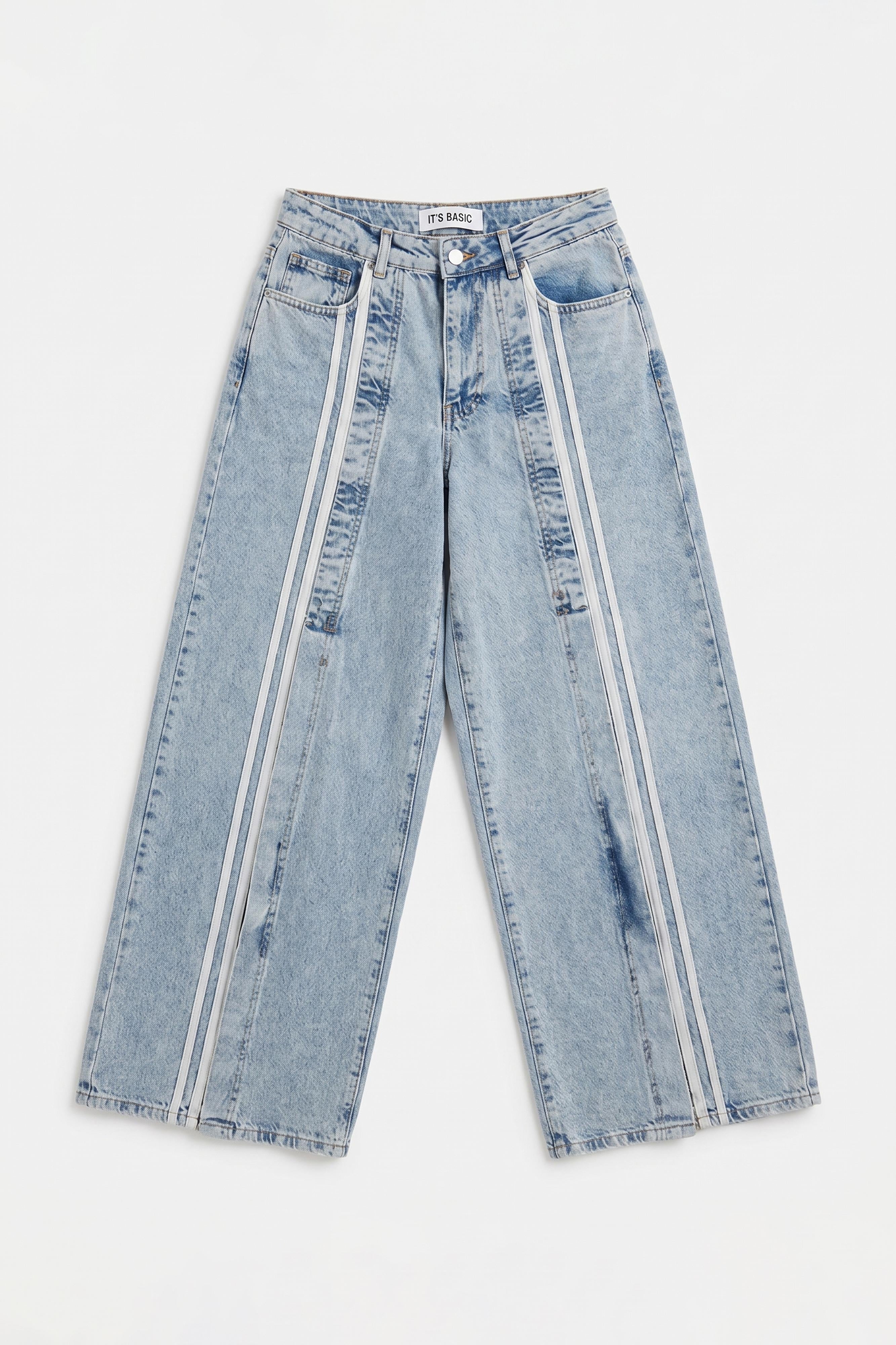 Kadın Kot Rengi 3s6-27 Palazzo Fit Şerit Detaylı Tasarım Denim Jean